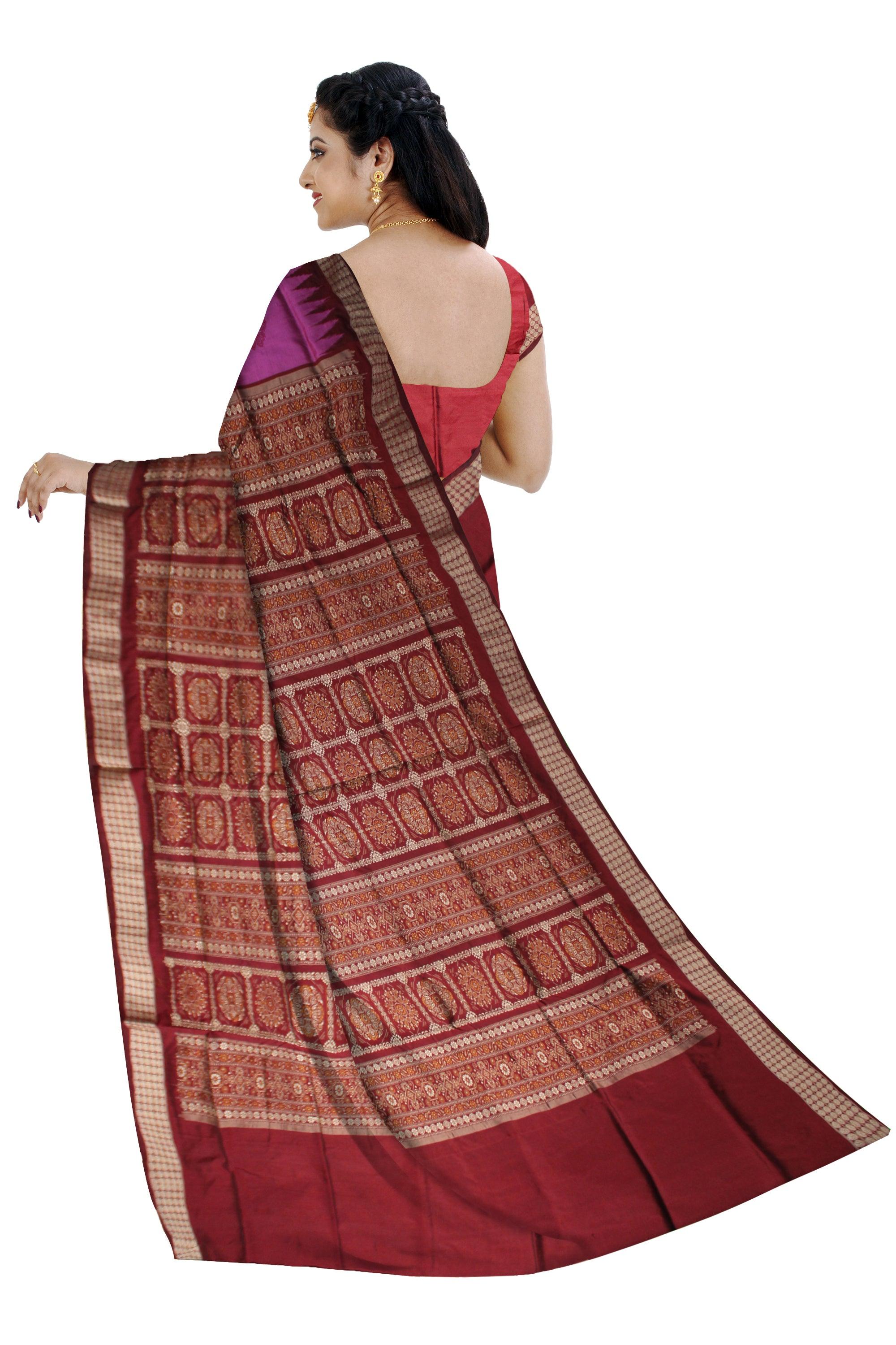 MAROON,GREEN AND PINK COLOR  PATLI PATA SAREE , WITH BLOUSE PIECE. - Koshali Arts & Crafts Enterprise