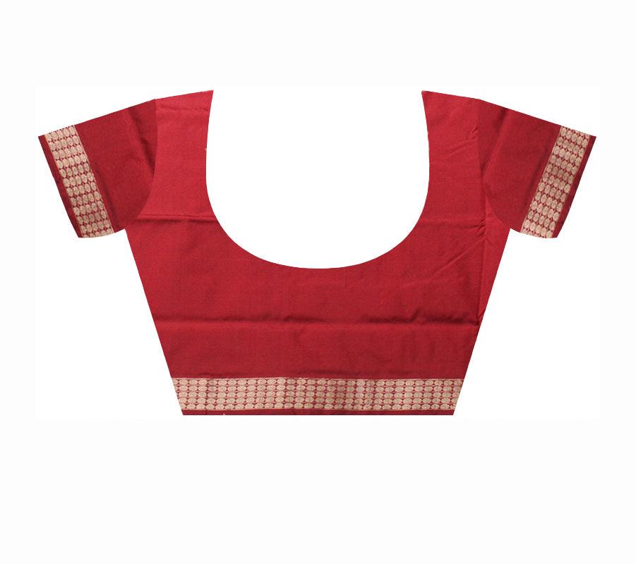 A PATLI PATA SAREE IN YELLOW,BLUE AND RED COLOR , ATTACHED WITH BLOUSE PIECE. - Koshali Arts & Crafts Enterprise