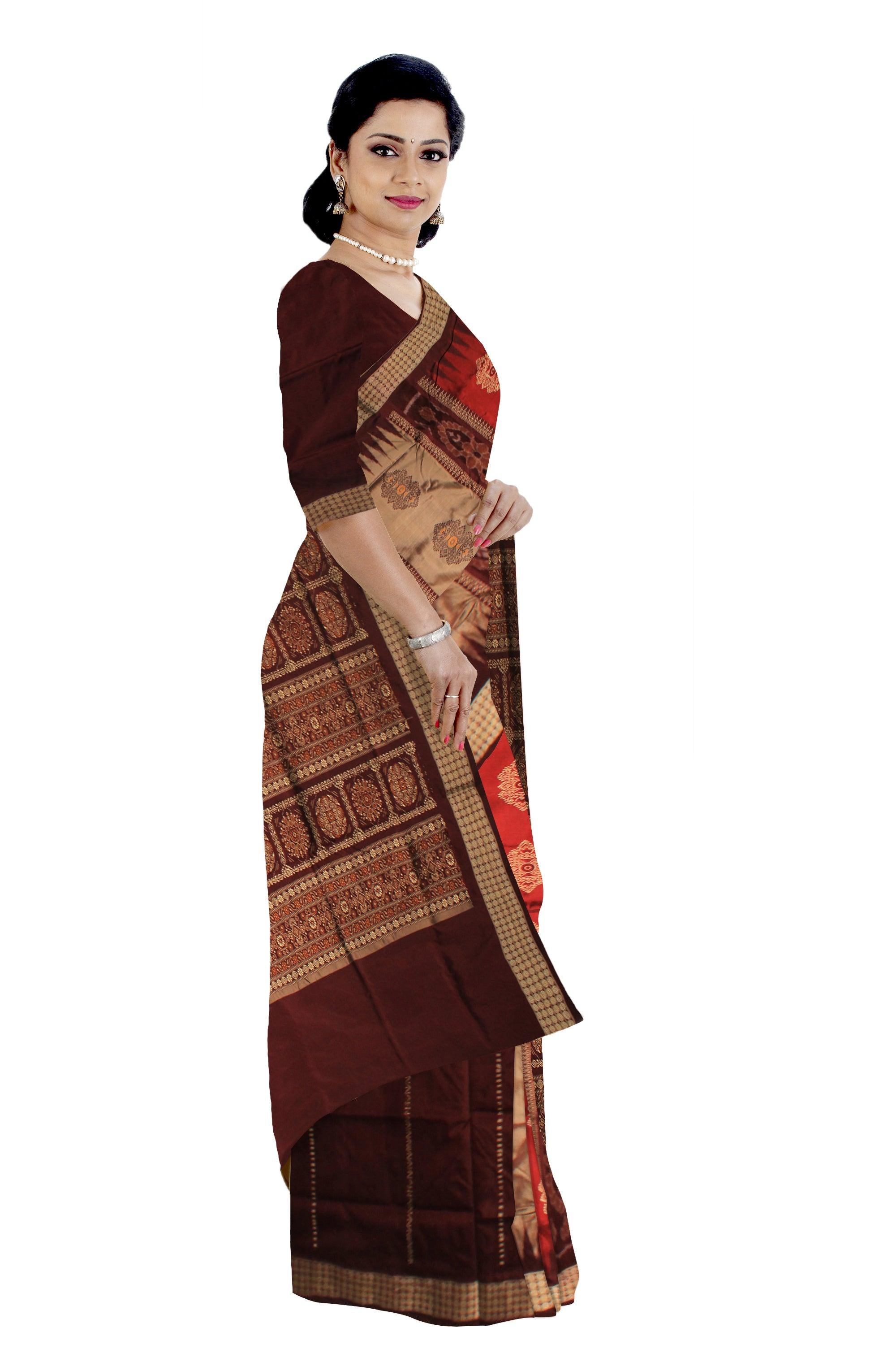 NEW DESIGN SILVER ,RED AND COFFEE COLOR PATLI PATA SAREE, COMES WITH BLOUSE PIECE. - Koshali Arts & Crafts Enterprise