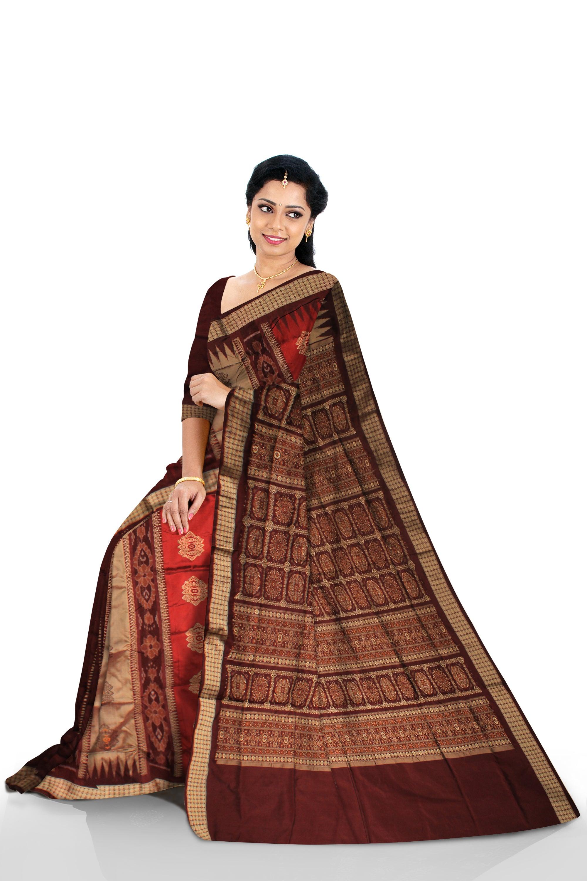 NEW DESIGN SILVER ,RED AND COFFEE COLOR PATLI PATA SAREE, COMES WITH BLOUSE PIECE. - Koshali Arts & Crafts Enterprise