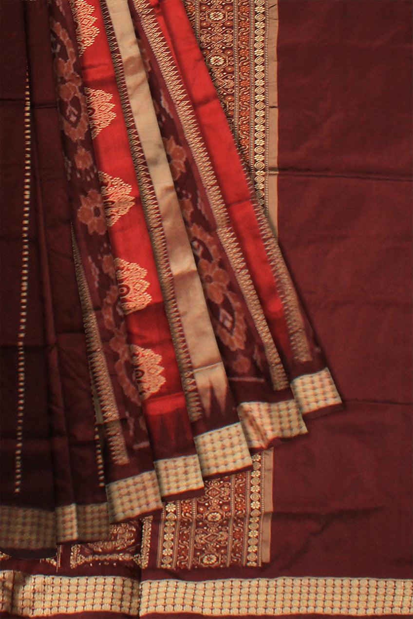 NEW DESIGN SILVER ,RED AND COFFEE COLOR PATLI PATA SAREE, COMES WITH BLOUSE PIECE. - Koshali Arts & Crafts Enterprise