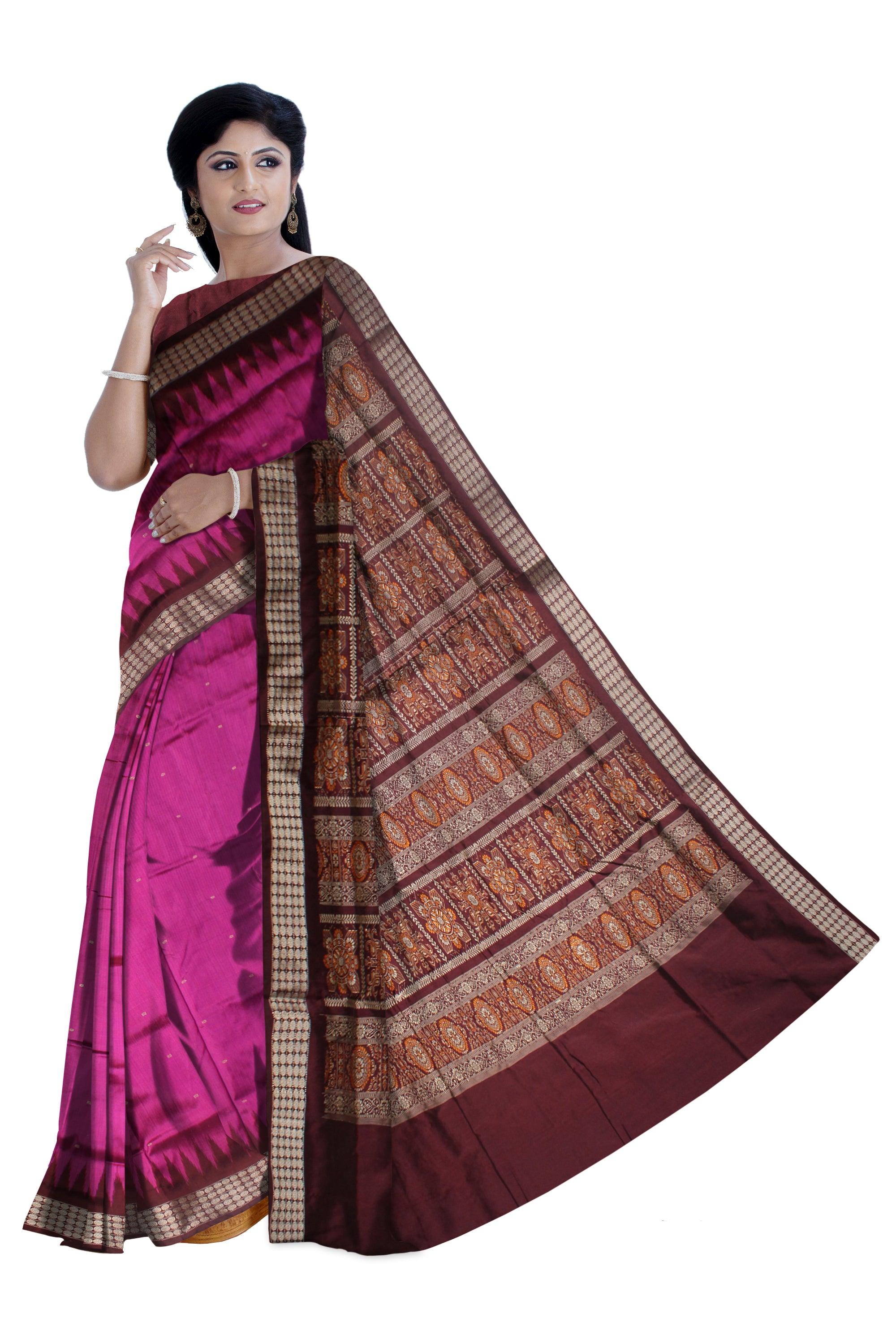 PINK AND MAROON COLOUR SONEPURI BOOTY PATTERN  PATA SAREE WITH BLOUSE PIECE. - Koshali Arts & Crafts Enterprise