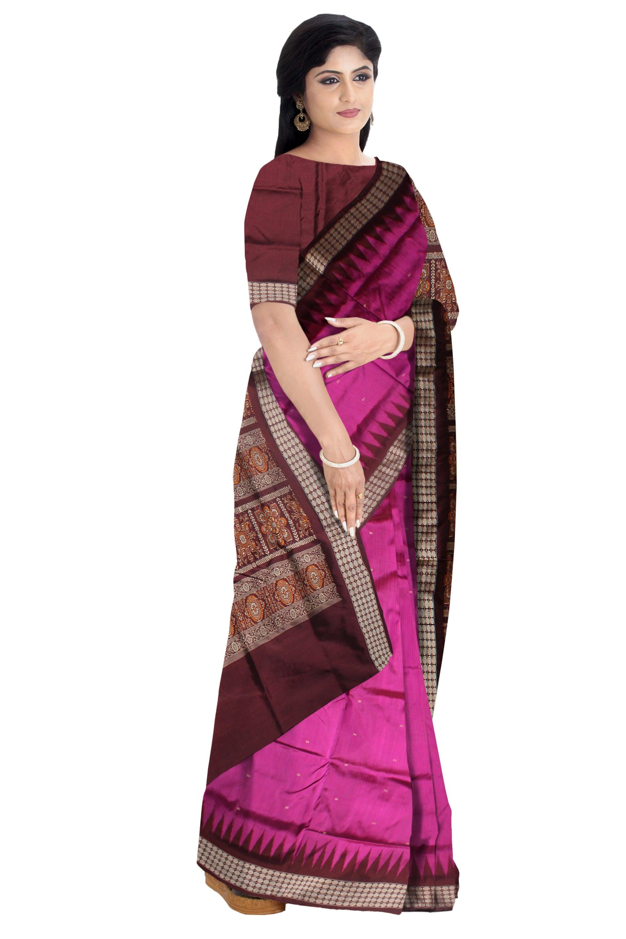 PINK AND MAROON COLOUR SONEPURI BOOTY PATTERN  PATA SAREE WITH BLOUSE PIECE. - Koshali Arts & Crafts Enterprise