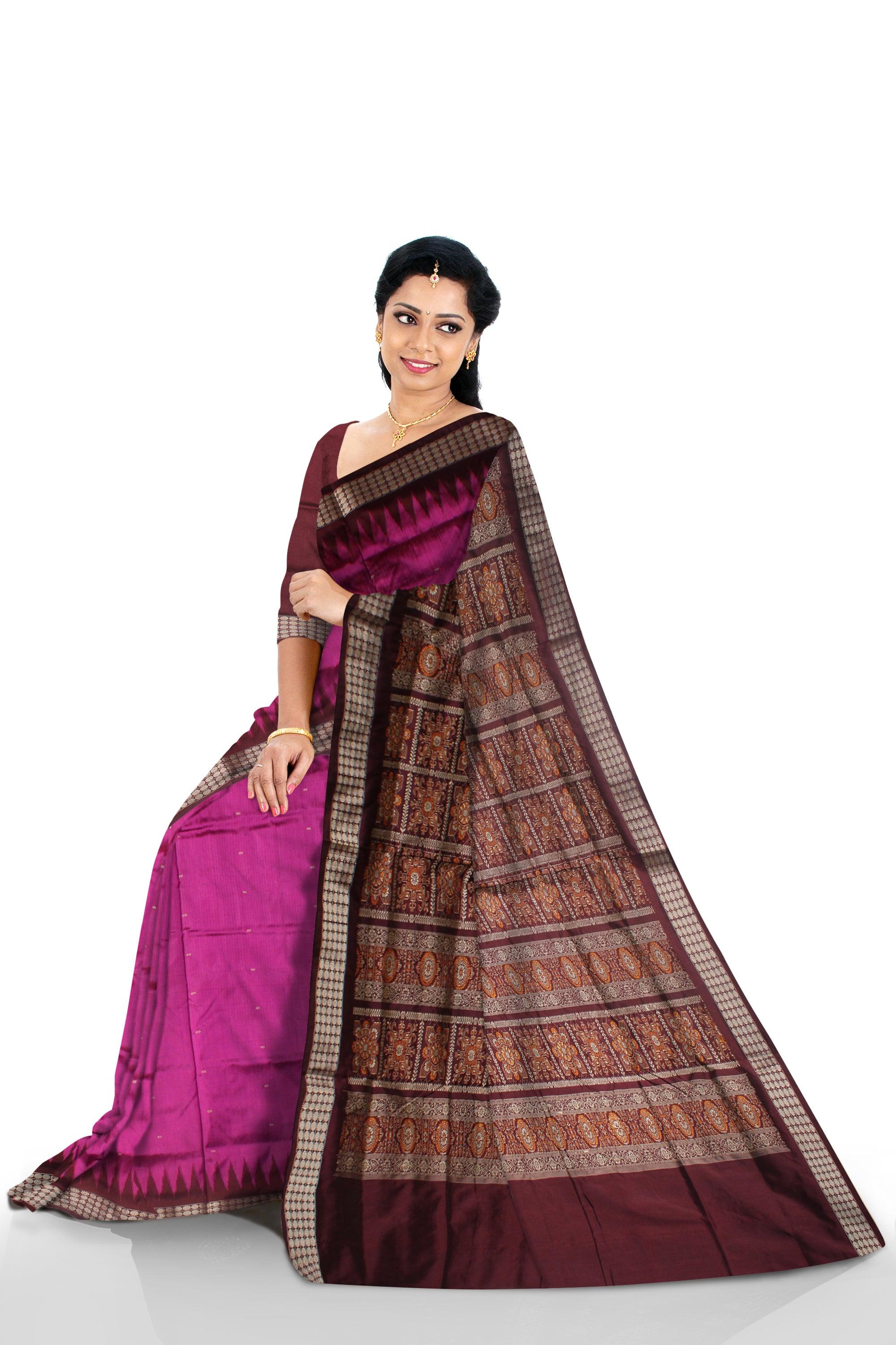 PINK AND MAROON COLOUR SONEPURI BOOTY PATTERN  PATA SAREE WITH BLOUSE PIECE. - Koshali Arts & Crafts Enterprise