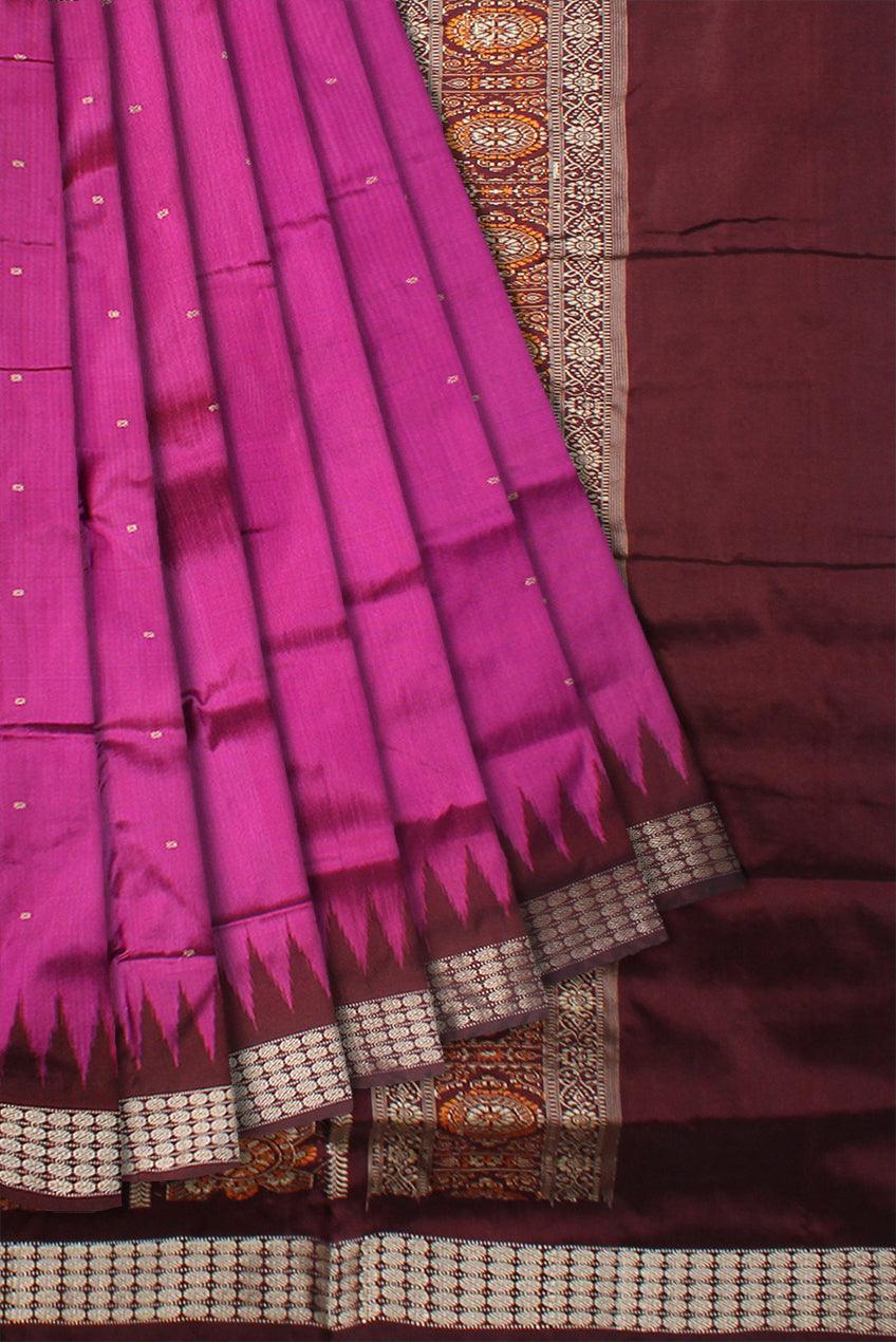 PINK AND MAROON COLOUR SONEPURI BOOTY PATTERN  PATA SAREE WITH BLOUSE PIECE. - Koshali Arts & Crafts Enterprise