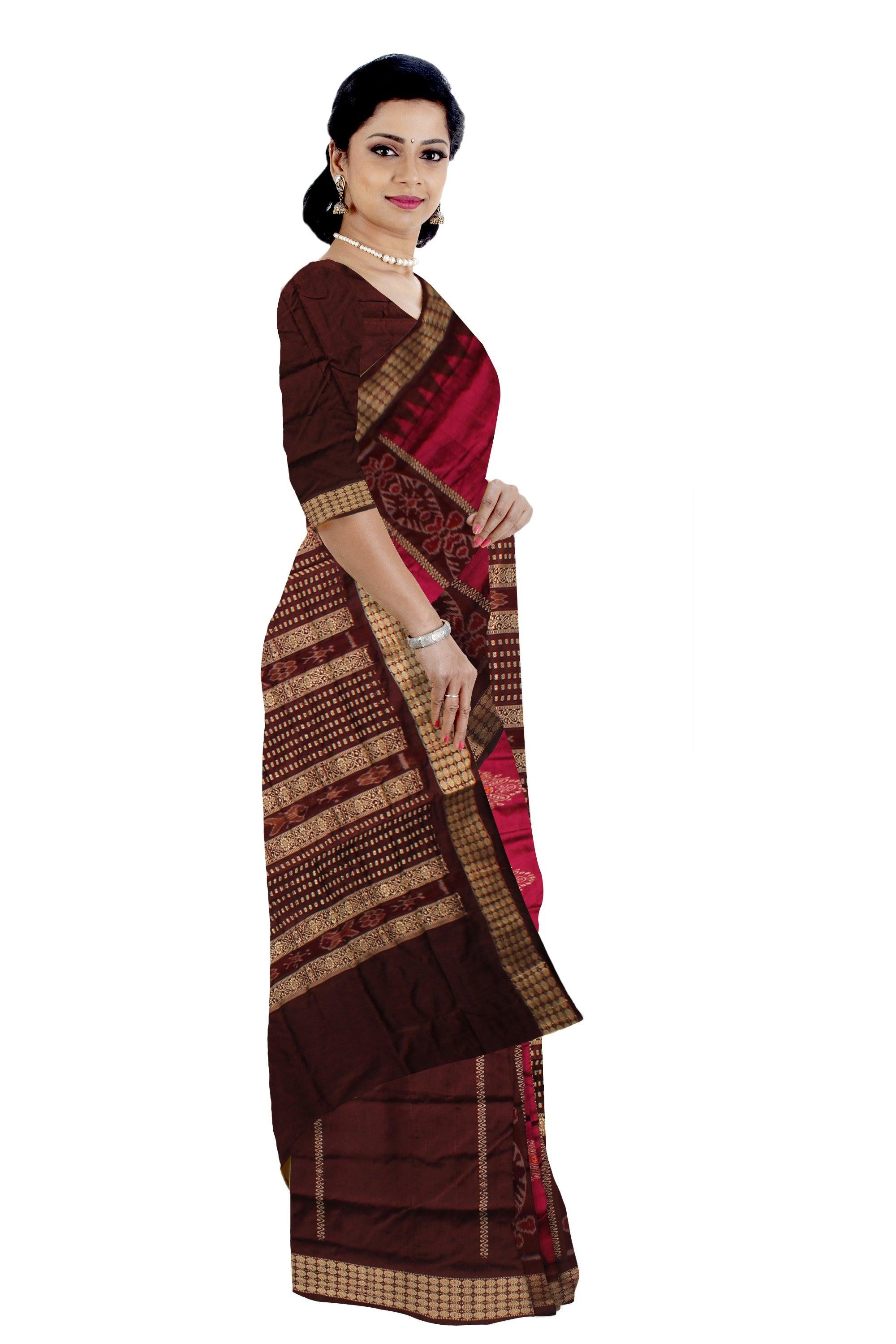 PINK AND COFFEE COLOR PATLI PATA SAREE , ATTACHED WITH BLOUSE PIECE. - Koshali Arts & Crafts Enterprise