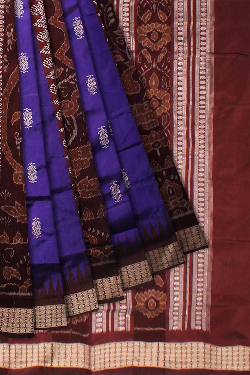 NEW DESIGN BOMKEI PATTERN PATA SAREE IN BLUE AND COFFEE COLOR BASE, COMES WITH BLOUSE PIECE. - Koshali Arts & Crafts Enterprise