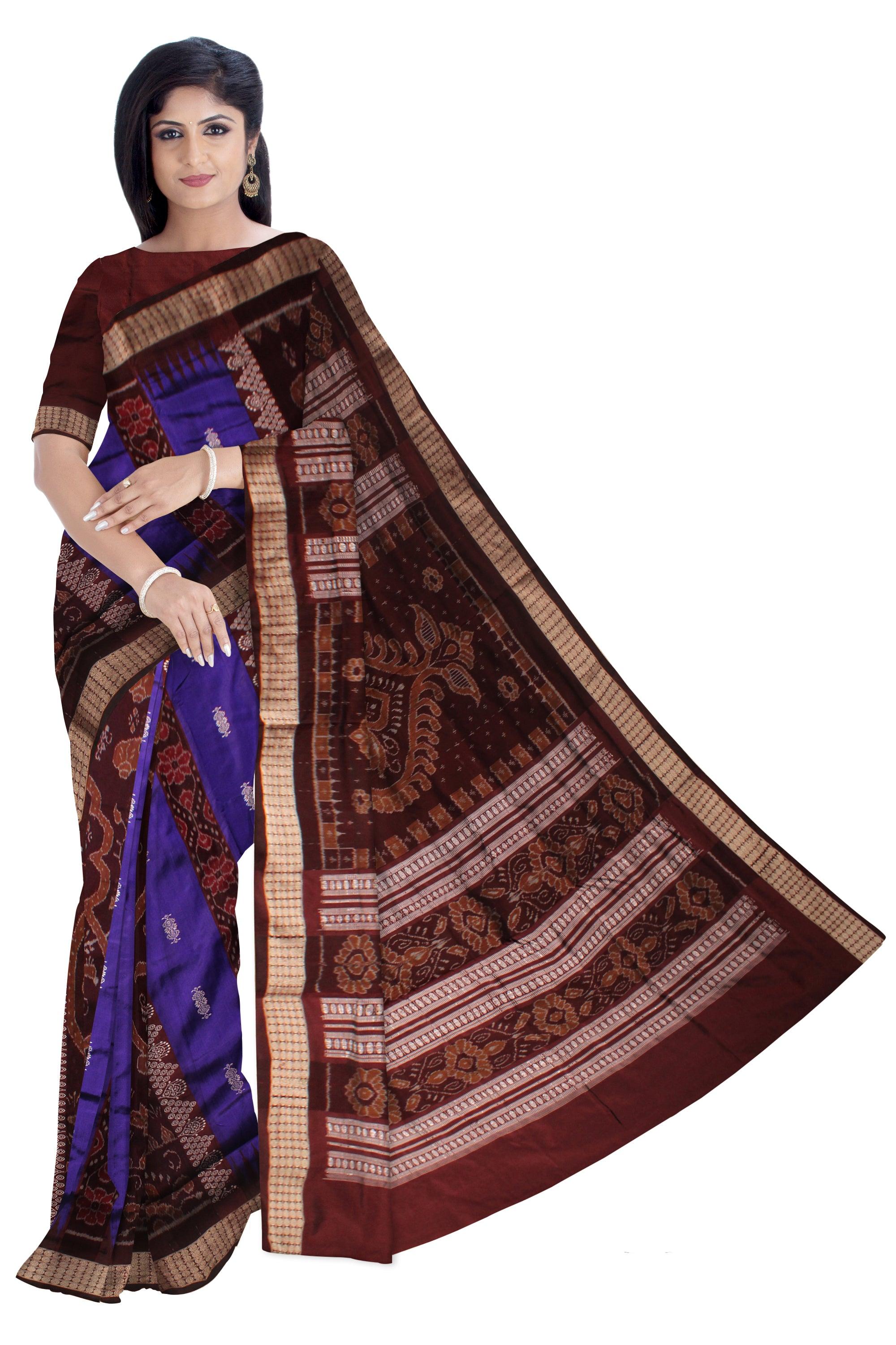 NEW DESIGN BOMKEI PATTERN PATA SAREE IN BLUE AND COFFEE COLOR BASE, COMES WITH BLOUSE PIECE. - Koshali Arts & Crafts Enterprise