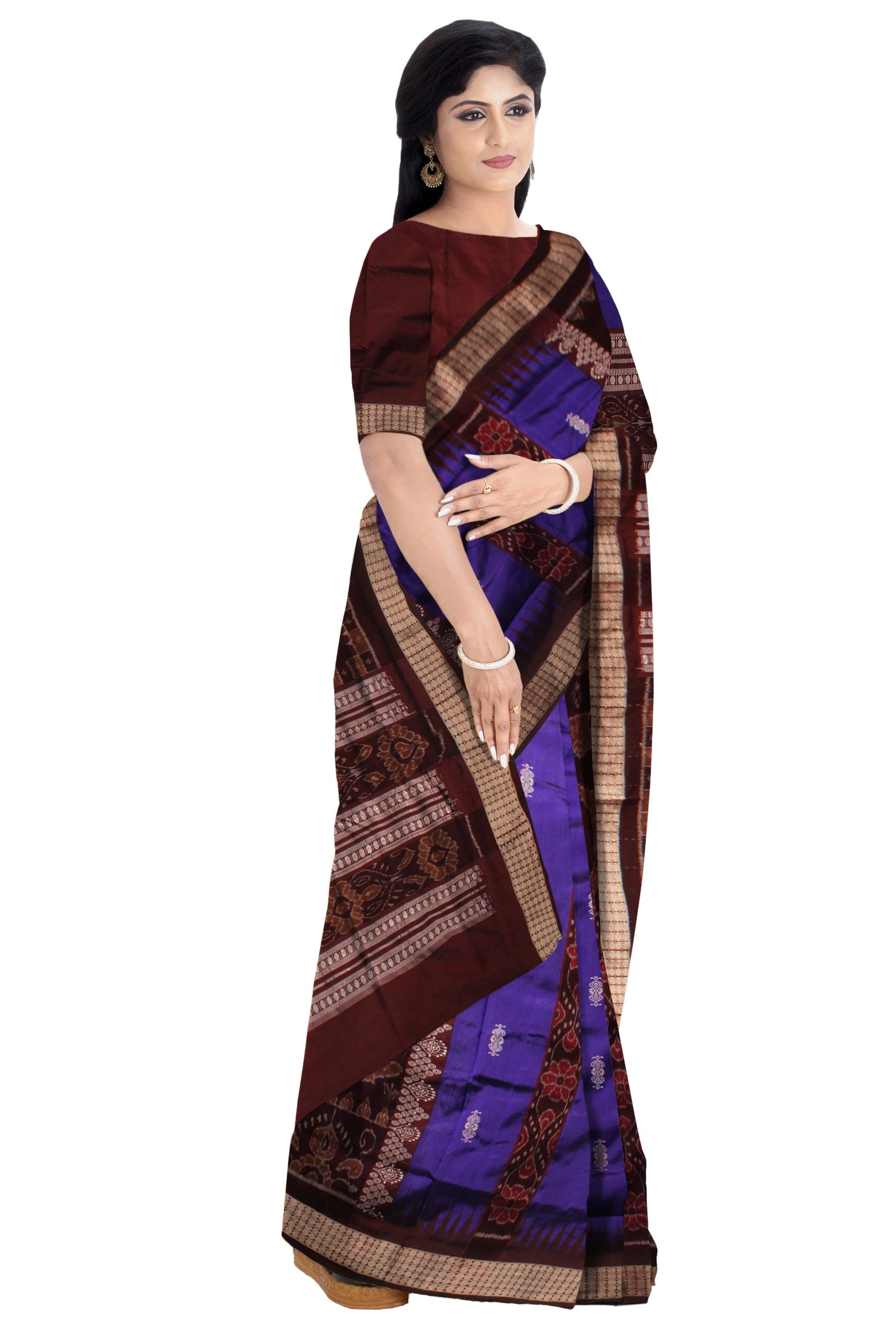 NEW DESIGN BOMKEI PATTERN PATA SAREE IN BLUE AND COFFEE COLOR BASE, COMES WITH BLOUSE PIECE. - Koshali Arts & Crafts Enterprise