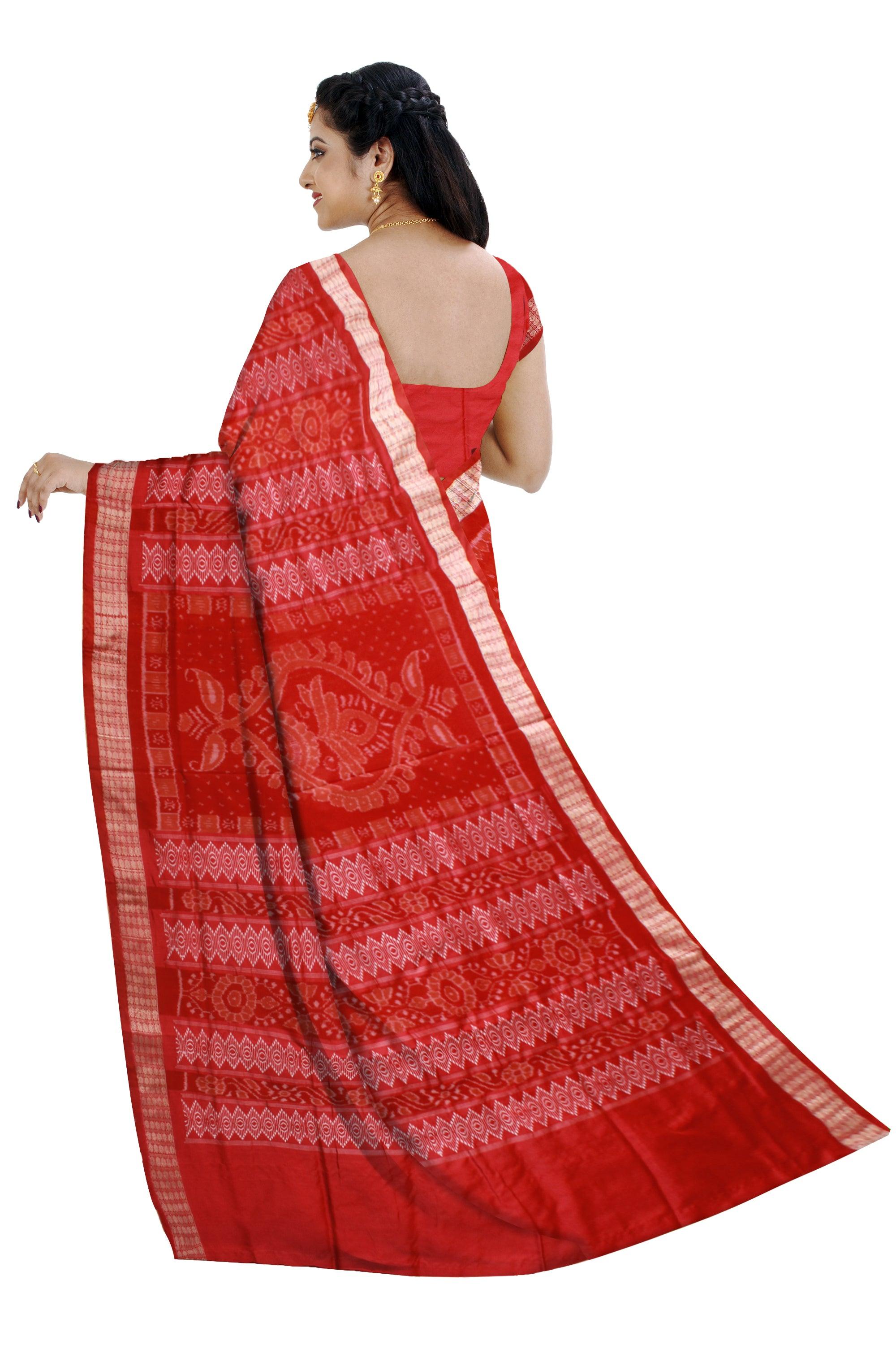 PEACOCK PATTERN BOMKEI PATA SAREE IN YELLOW AND RED COLOR BASE, WITH BLOUSE PIECE. - Koshali Arts & Crafts Enterprise