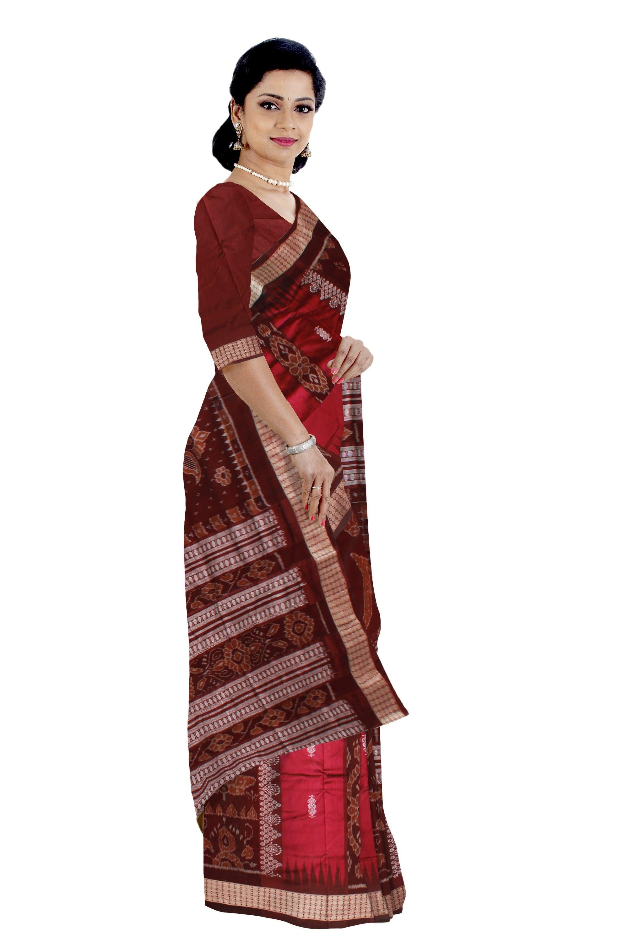 BANDHA PATTERN BOMKEI PATA SAREE IN  PINK AND COFFEE COLOR BASE, ATTACHED WITH BLOUSE PIECE. - Koshali Arts & Crafts Enterprise