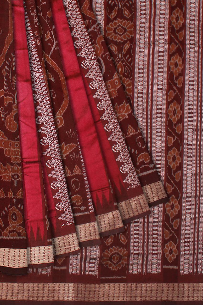 BANDHA PATTERN BOMKEI PATA SAREE IN  PINK AND COFFEE COLOR BASE, ATTACHED WITH BLOUSE PIECE. - Koshali Arts & Crafts Enterprise