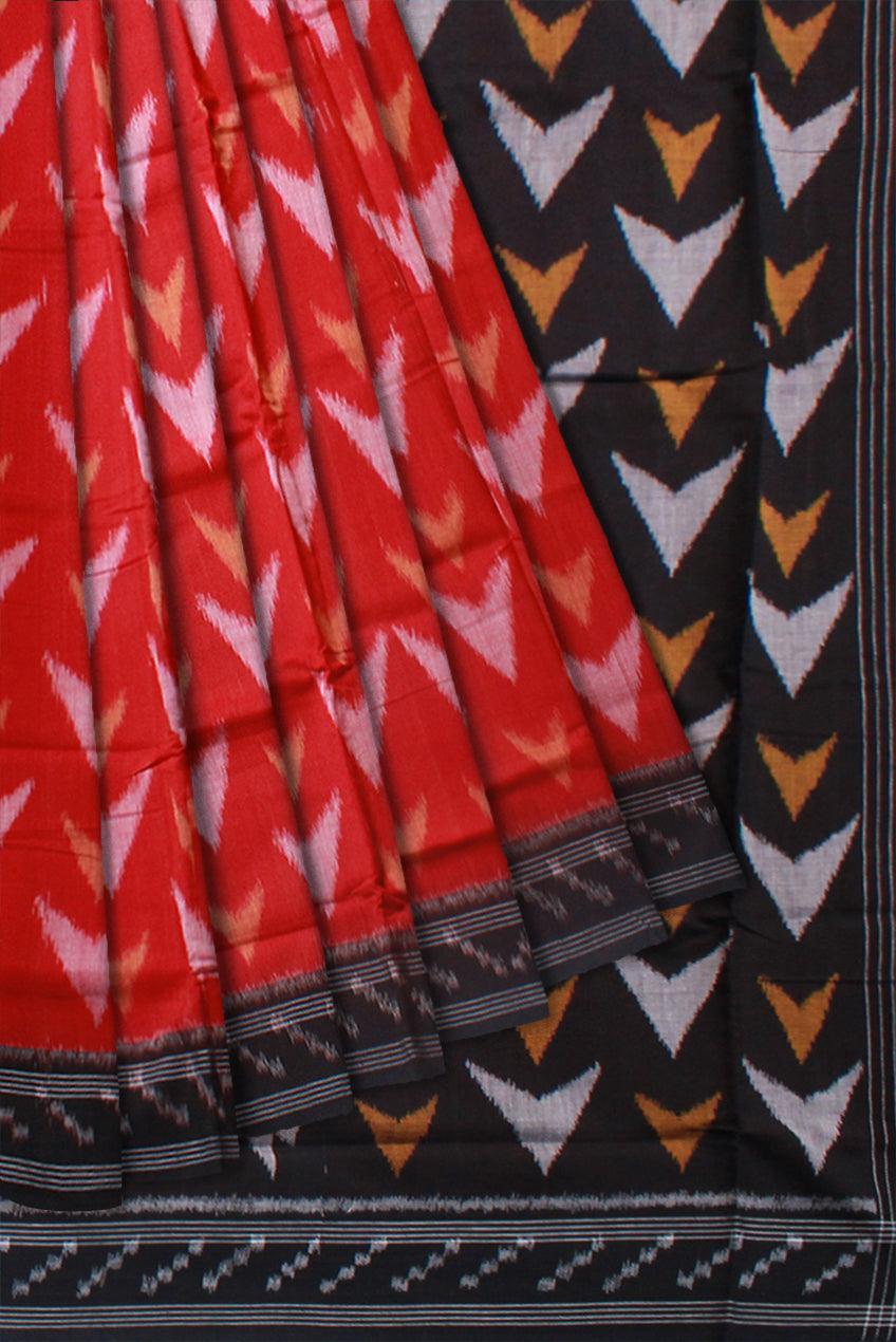 A BEAUTIFUL PATTERN MANIABANDHA COTTON SAREE IS RED AND BLACK COLOR BASE, WITHOUT BLOUSE PIECE. - Koshali Arts & Crafts Enterprise