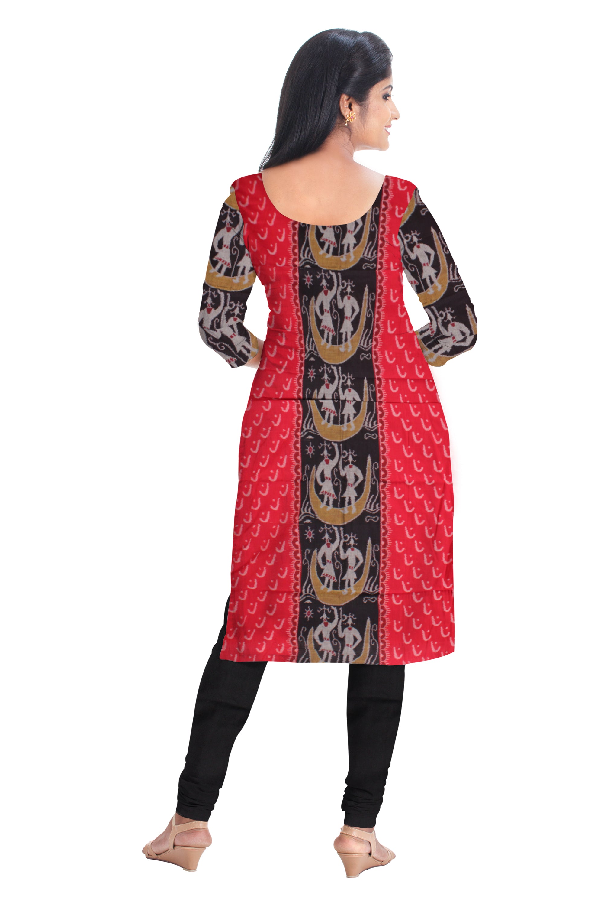 Beautiful cotton dress material in White, Red and Black color with terracotta  design. Red Dupatta  UNSTITCHED DRESS SET - Koshali Arts & Crafts Enterprise