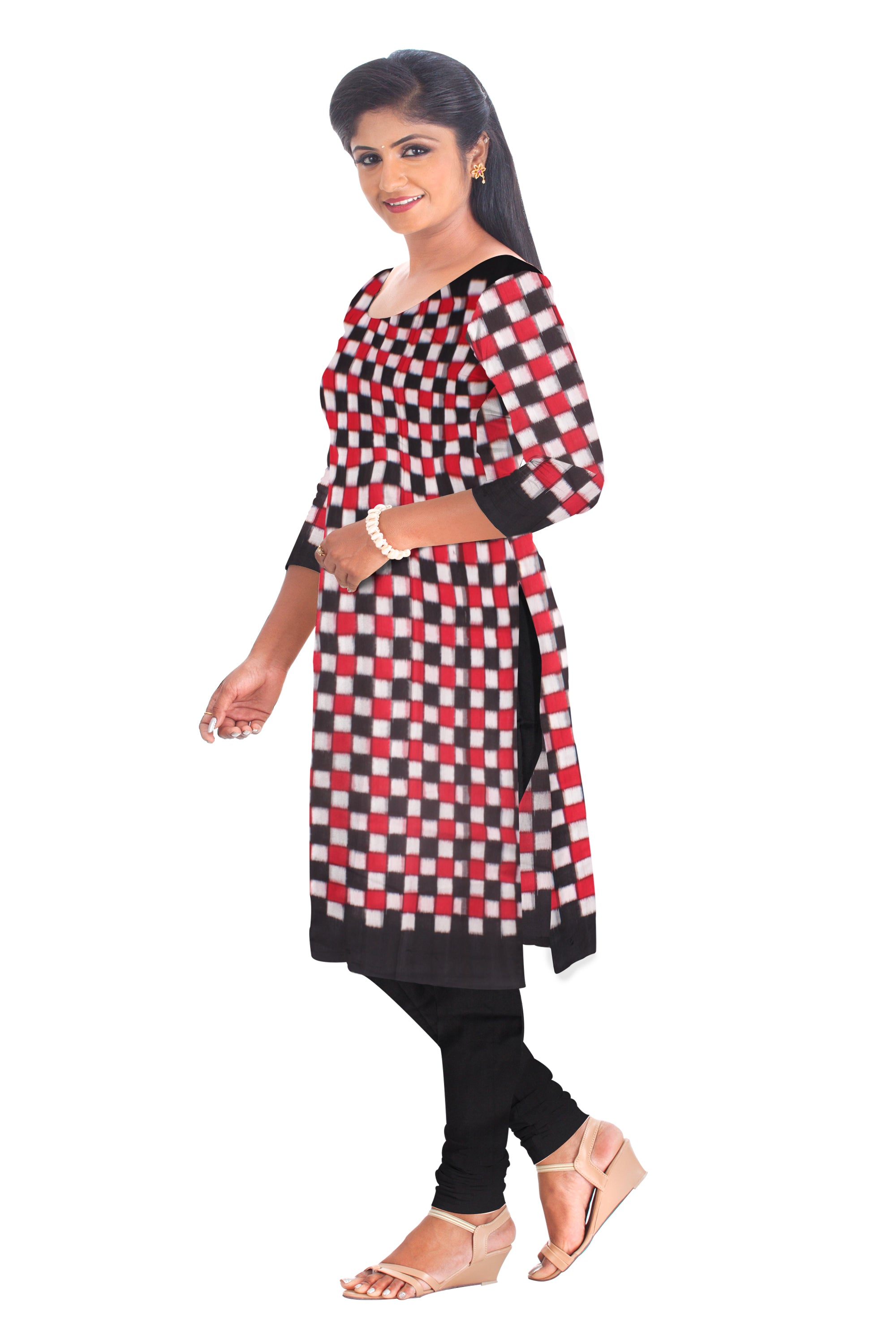 Full body pasapali pattern in red , black and white colour with dupatta. Unstitched cotton dress set. - Koshali Arts & Crafts Enterprise