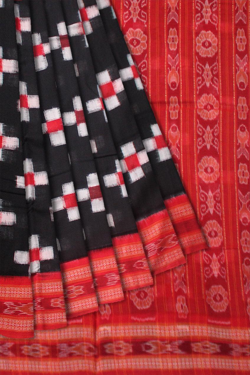 SONEPUR PASAPALI DESIGN SAREE IN BLACK, RED AND WHITE COLOR, WITH OUT BLOUSE PIECE. - Koshali Arts & Crafts Enterprise