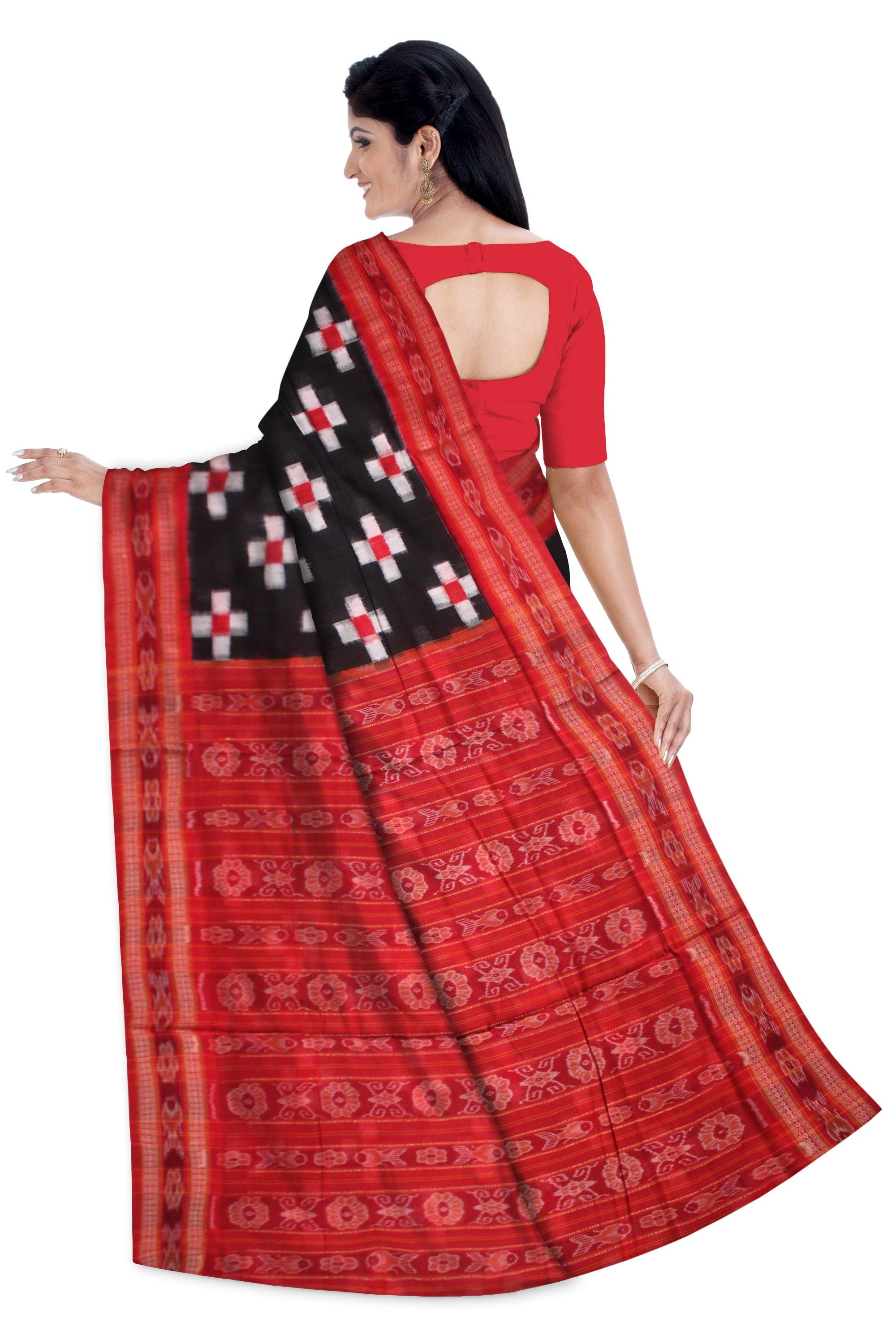 SONEPUR PASAPALI DESIGN SAREE IN BLACK, RED AND WHITE COLOR, WITH OUT BLOUSE PIECE. - Koshali Arts & Crafts Enterprise