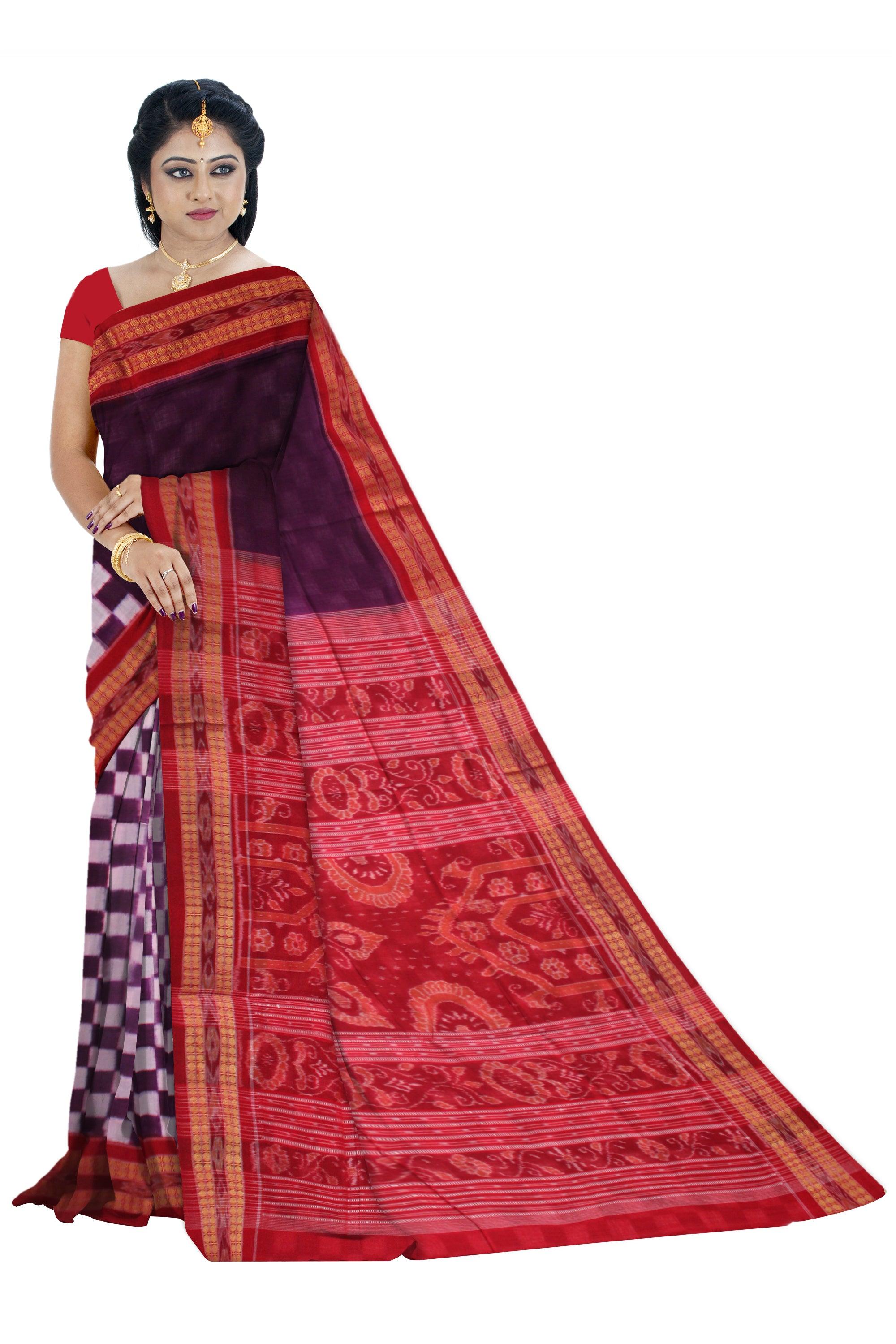 NEW DESIGN OF SONEPUR PASAPALI SAREE IN PURPLE AND RED COLOR, WITH OUT BLOUSE PIECE. - Koshali Arts & Crafts Enterprise