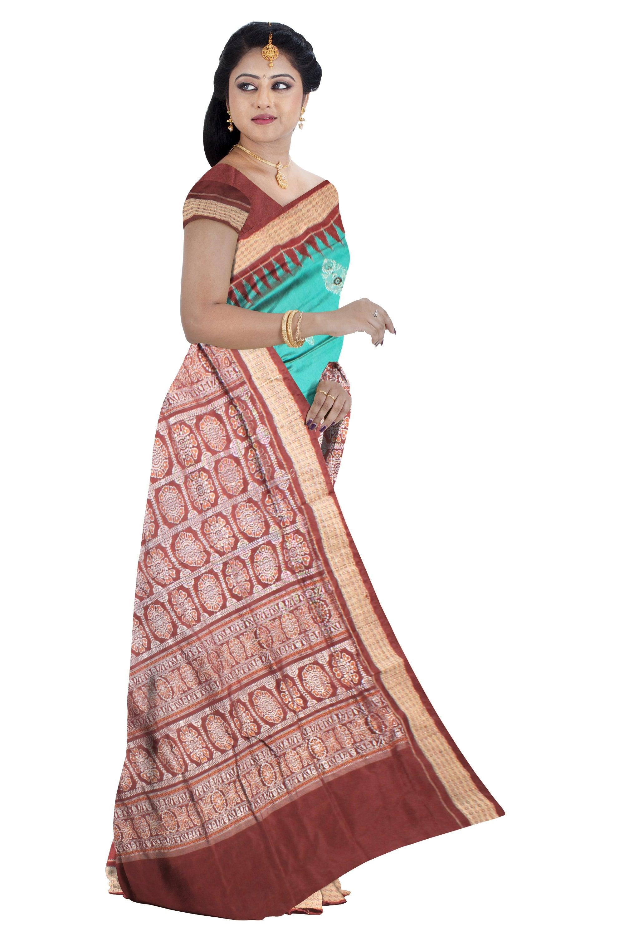 SEAGREEN AND COFFEE COLOR SONEPUR PADMA PATA SAREE WITH BLOUSE PIECE. - Koshali Arts & Crafts Enterprise