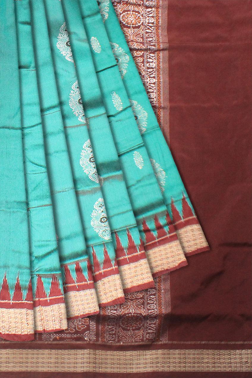 SEAGREEN AND COFFEE COLOR SONEPUR PADMA PATA SAREE WITH BLOUSE PIECE. - Koshali Arts & Crafts Enterprise