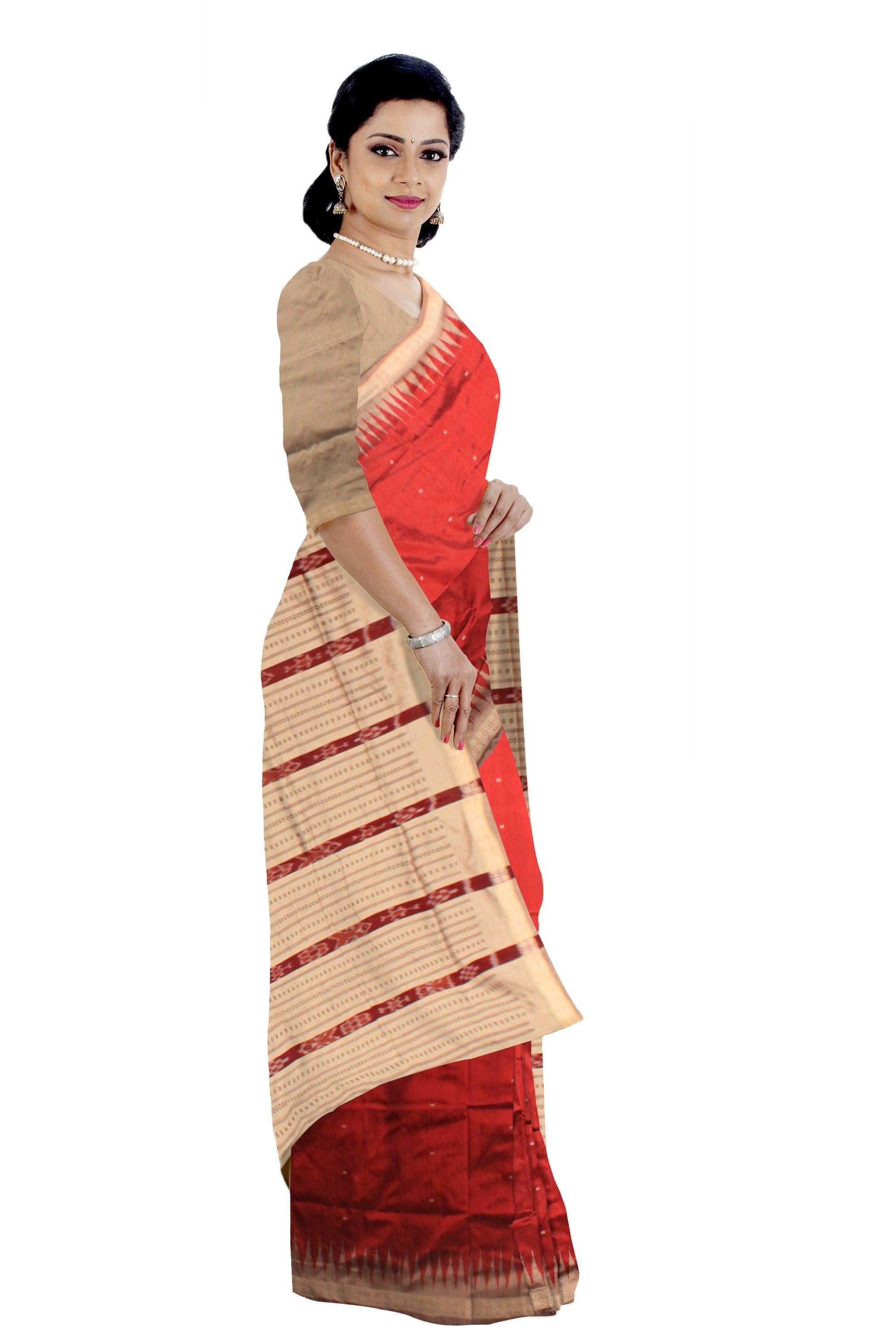 RED COLOR BOOTY PATTERN SONEPURI PATA SAREE WITH BLOUSE PIECE. - Koshali Arts & Crafts Enterprise