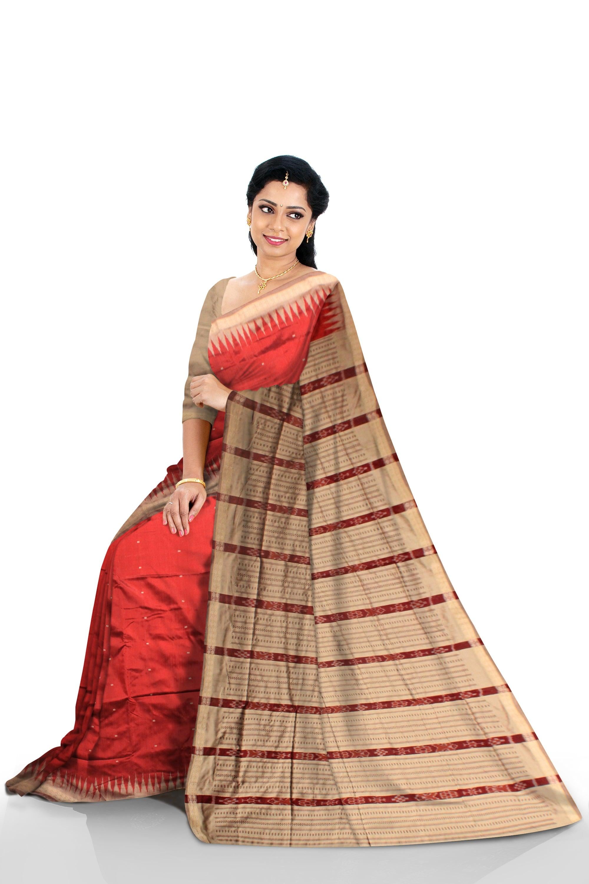 RED COLOR BOOTY PATTERN SONEPURI PATA SAREE WITH BLOUSE PIECE. - Koshali Arts & Crafts Enterprise