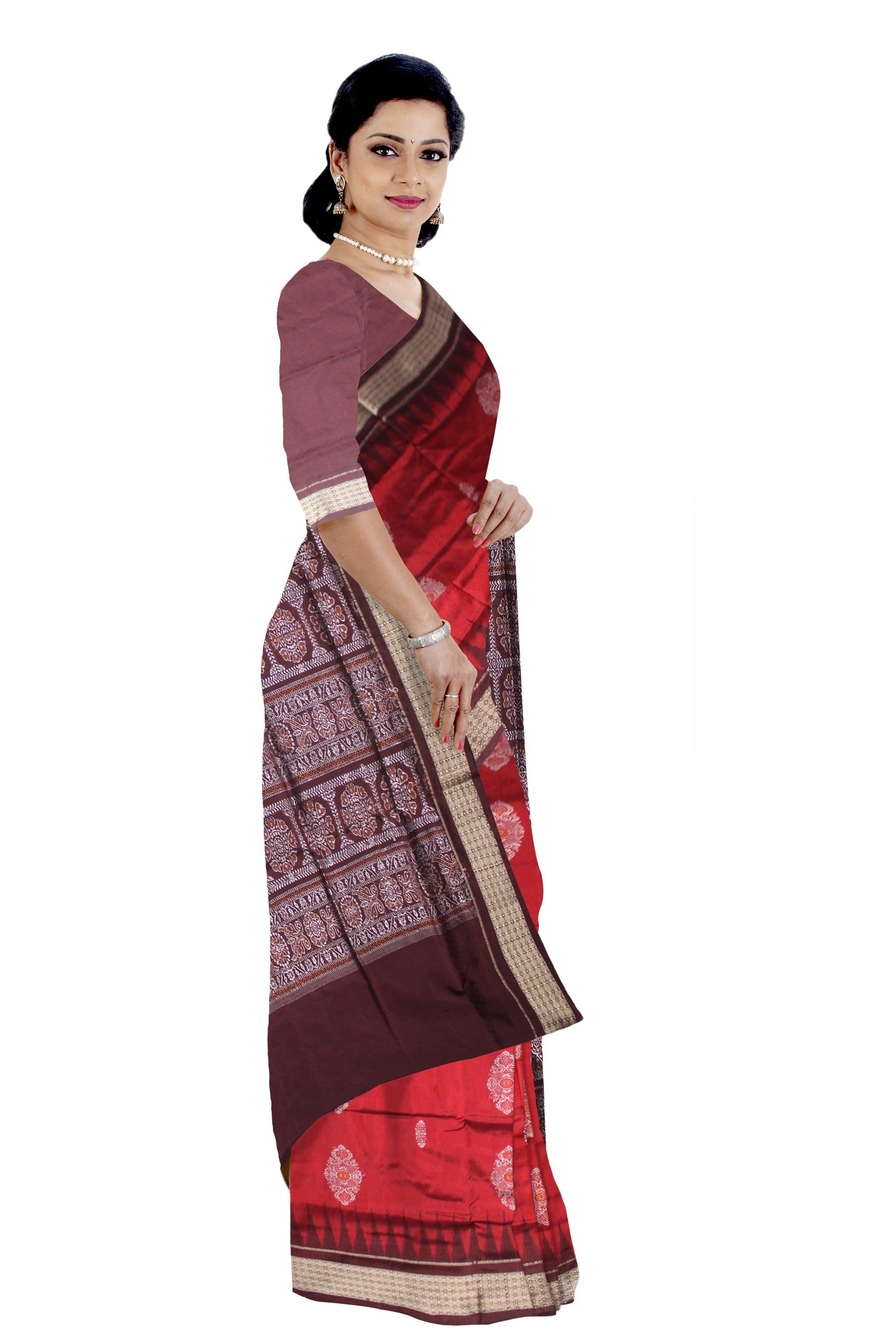 RED AND COFFEE COLOR PADMA PATA SAREE, WITH BLOUSE PIECE. - Koshali Arts & Crafts Enterprise