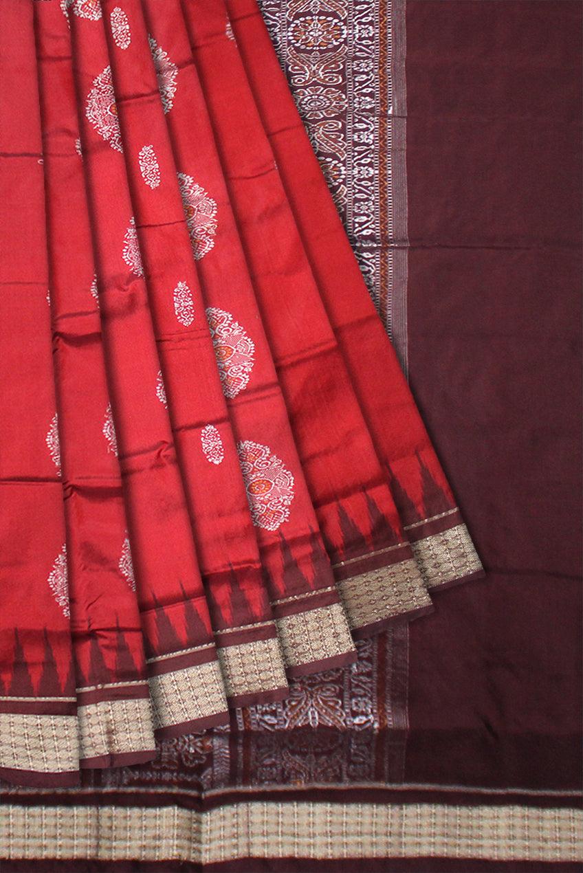 RED AND COFFEE COLOR PADMA PATA SAREE, WITH BLOUSE PIECE. - Koshali Arts & Crafts Enterprise