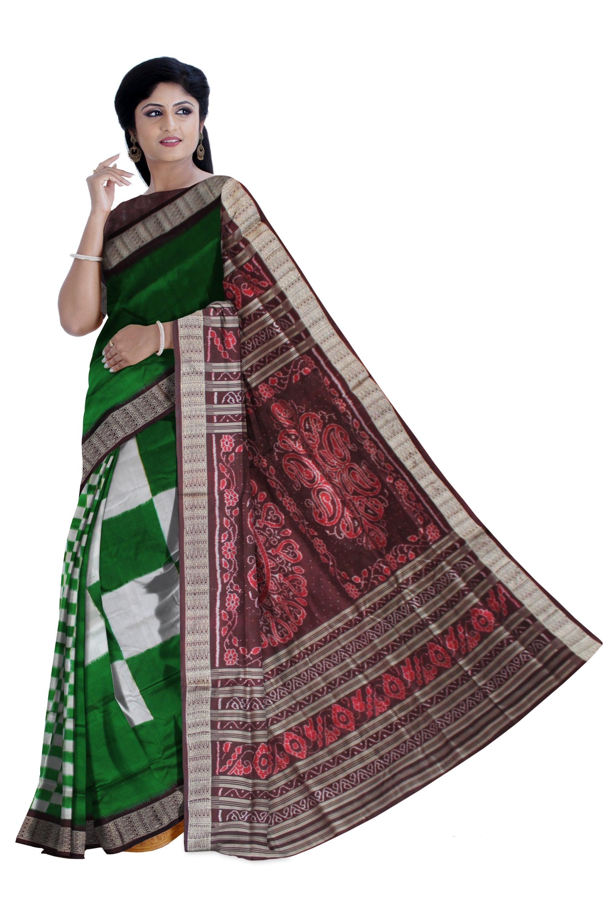 NEW COLLECTION BIG PASAPALI PATTERN PURE SILK SAREE IN GREEN COLOR BASE, COMES WITH BLOUSE PIECE. - Koshali Arts & Crafts Enterprise