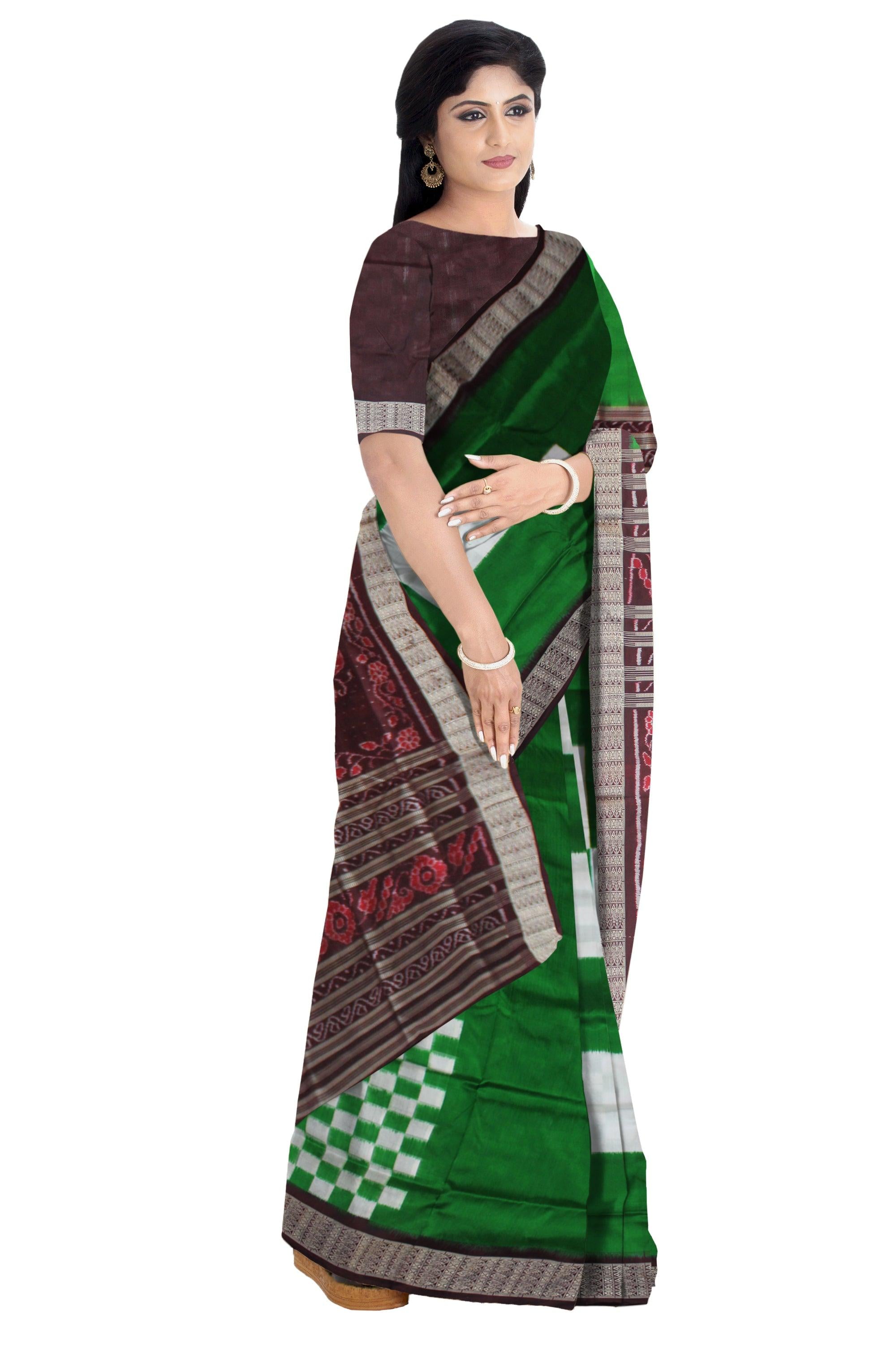 NEW COLLECTION BIG PASAPALI PATTERN PURE SILK SAREE IN GREEN COLOR BASE, COMES WITH BLOUSE PIECE. - Koshali Arts & Crafts Enterprise