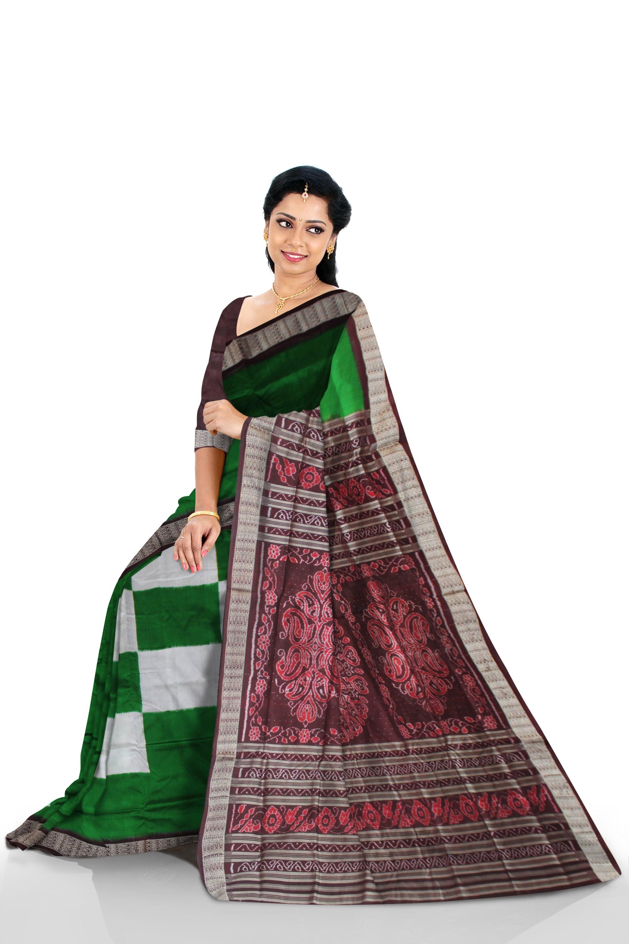 NEW COLLECTION BIG PASAPALI PATTERN PURE SILK SAREE IN GREEN COLOR BASE, COMES WITH BLOUSE PIECE. - Koshali Arts & Crafts Enterprise