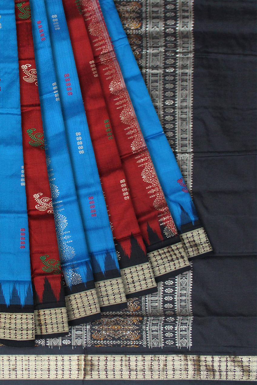 LATEST COLLECTION SKY , MAROON AND BLACK COLOR COMBINATION  SILK SAREE , COMES WITH BLOUSE PIECE. - Koshali Arts & Crafts Enterprise
