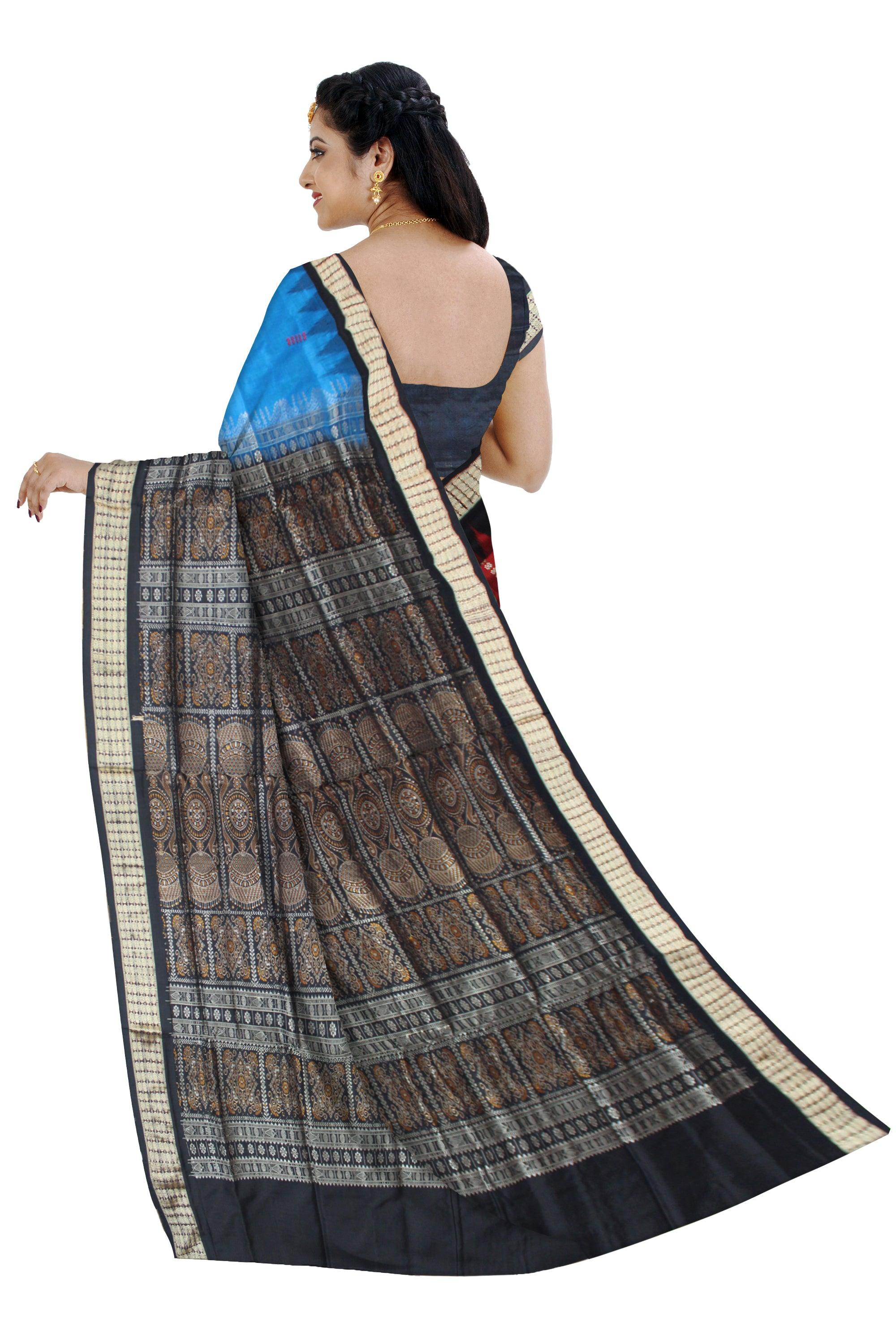 LATEST COLLECTION SKY , MAROON AND BLACK COLOR COMBINATION  SILK SAREE , COMES WITH BLOUSE PIECE. - Koshali Arts & Crafts Enterprise