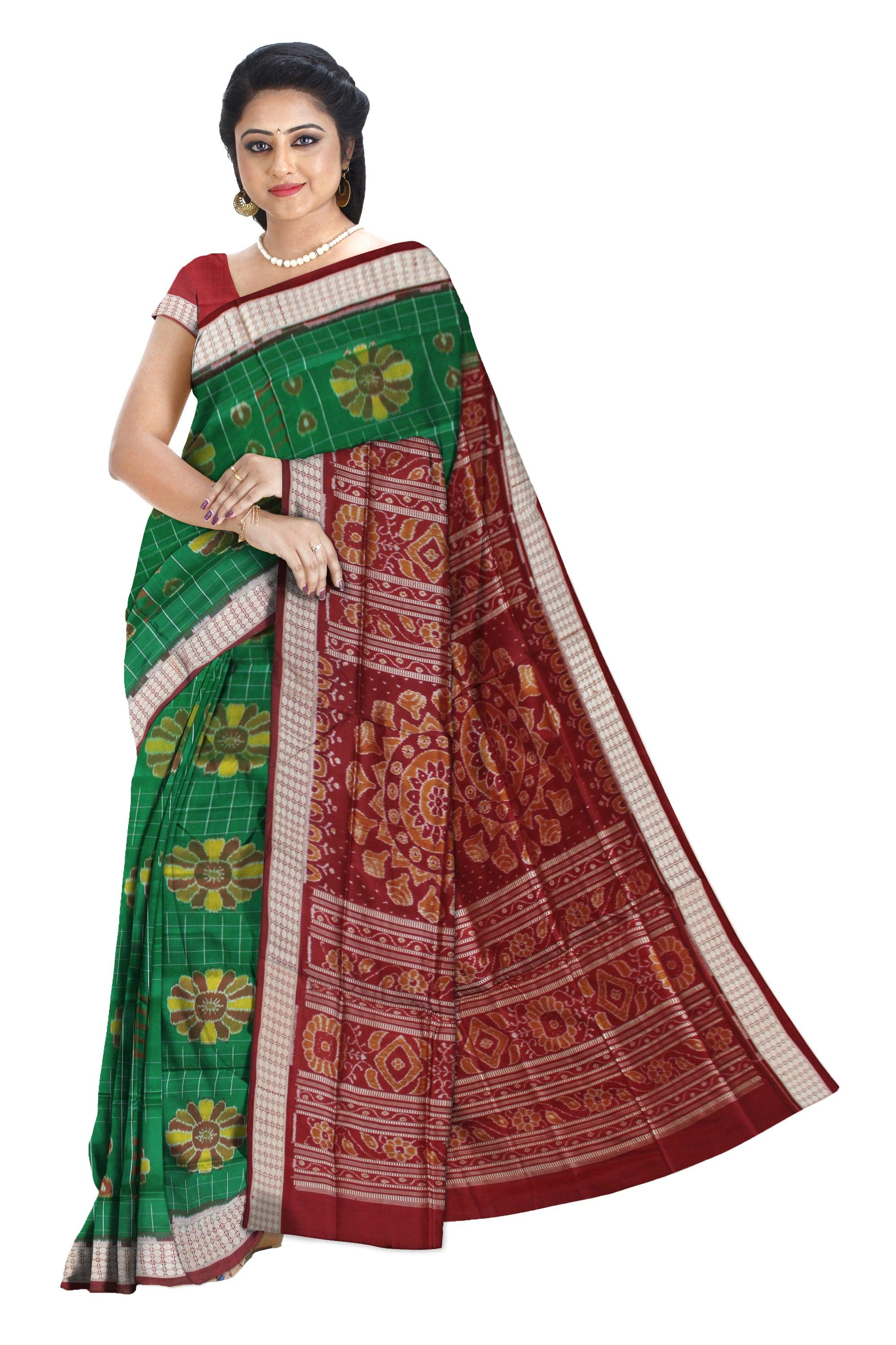 GREEN AND MAROON COLOR BODY BANDHA PATTERN PURE SILK SAREE, AVAILABLE WITH BLOUSE PIECE. - Koshali Arts & Crafts Enterprise