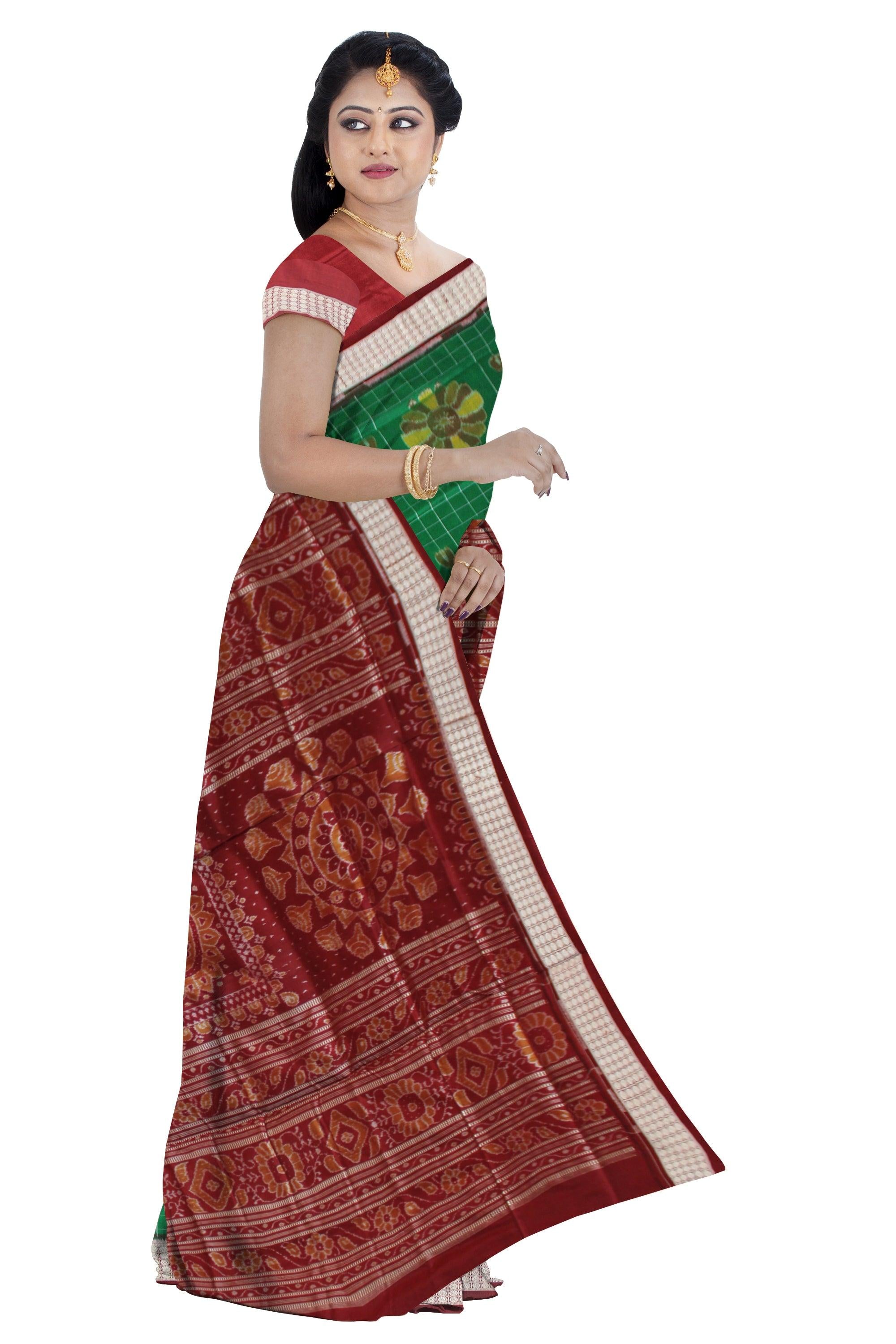 GREEN AND MAROON COLOR BODY BANDHA PATTERN PURE SILK SAREE, AVAILABLE WITH BLOUSE PIECE. - Koshali Arts & Crafts Enterprise