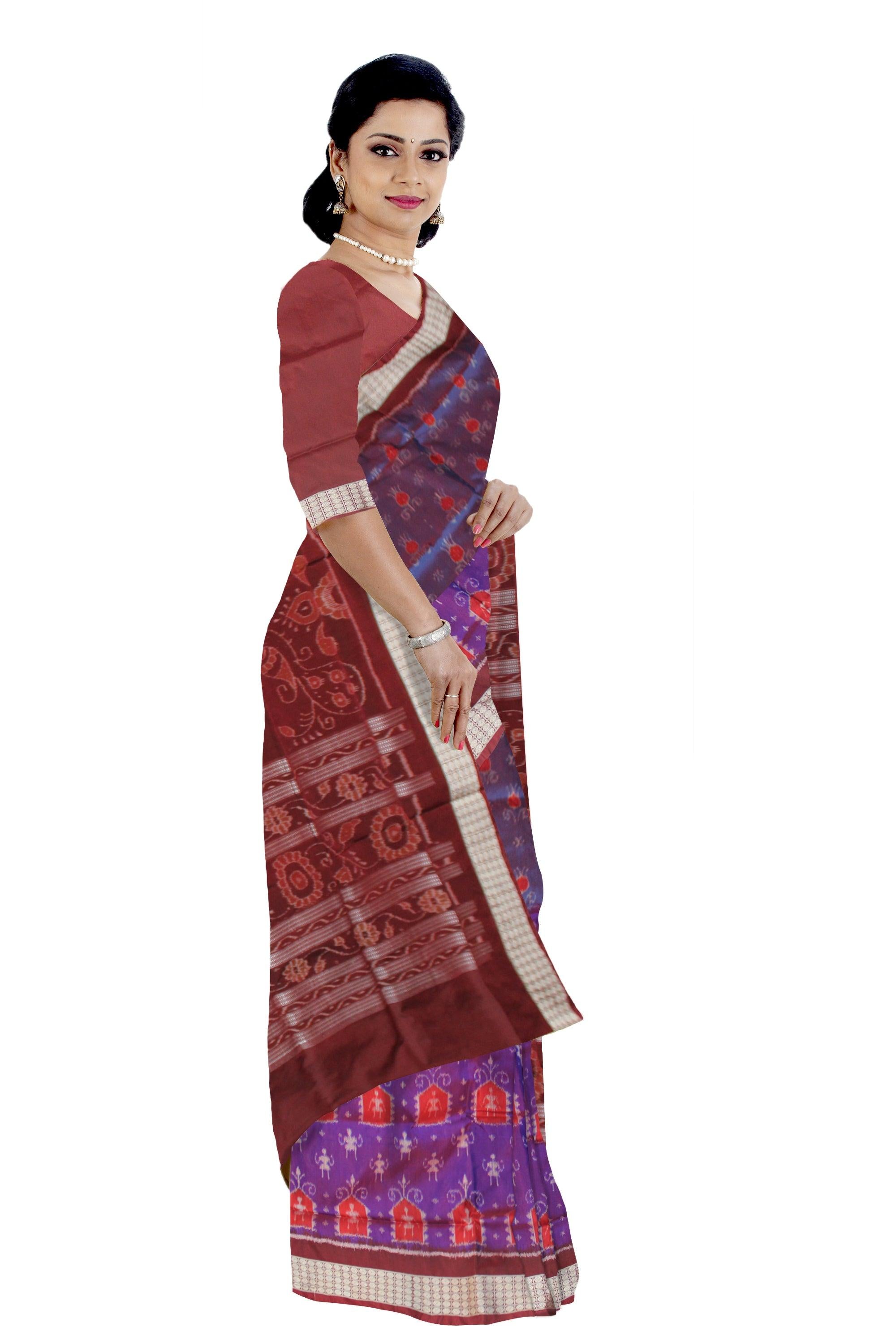 LATEST TRADITIONAL  PATTERN BODY TERRACOTTA PATTERN PATA SAREE IS PURPLE AND COFFEE COLOR BASE, ATTACHED WITH MATCHING BLOUSE PIECE. - Koshali Arts & Crafts Enterprise