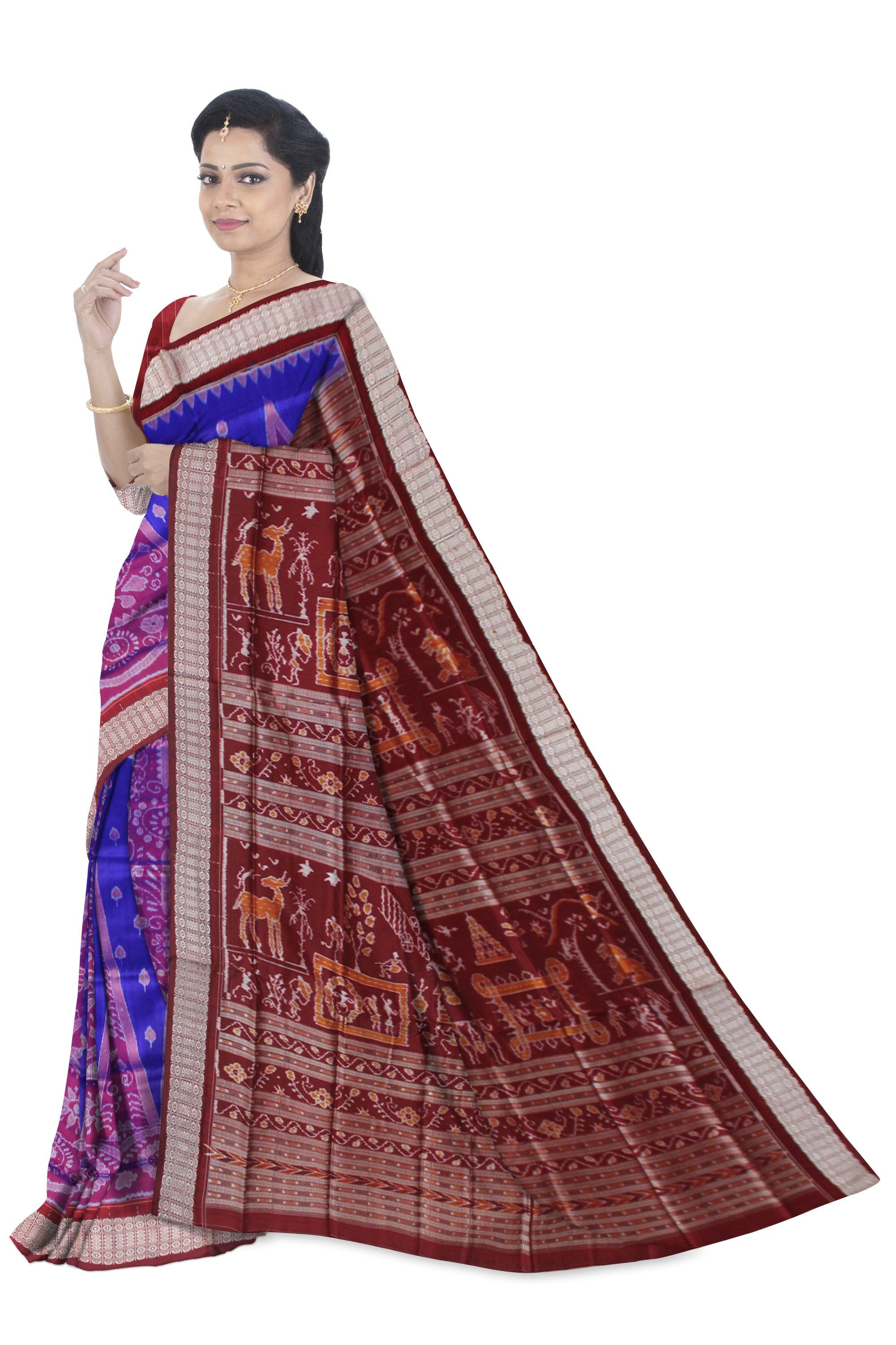 MARRAIGE COLLECTION KALASH PATTERN PURE SILK SAREE IS PURPLE AND COFFEE COLOR BASE,  WITH BLOUSE PIECE. - Koshali Arts & Crafts Enterprise