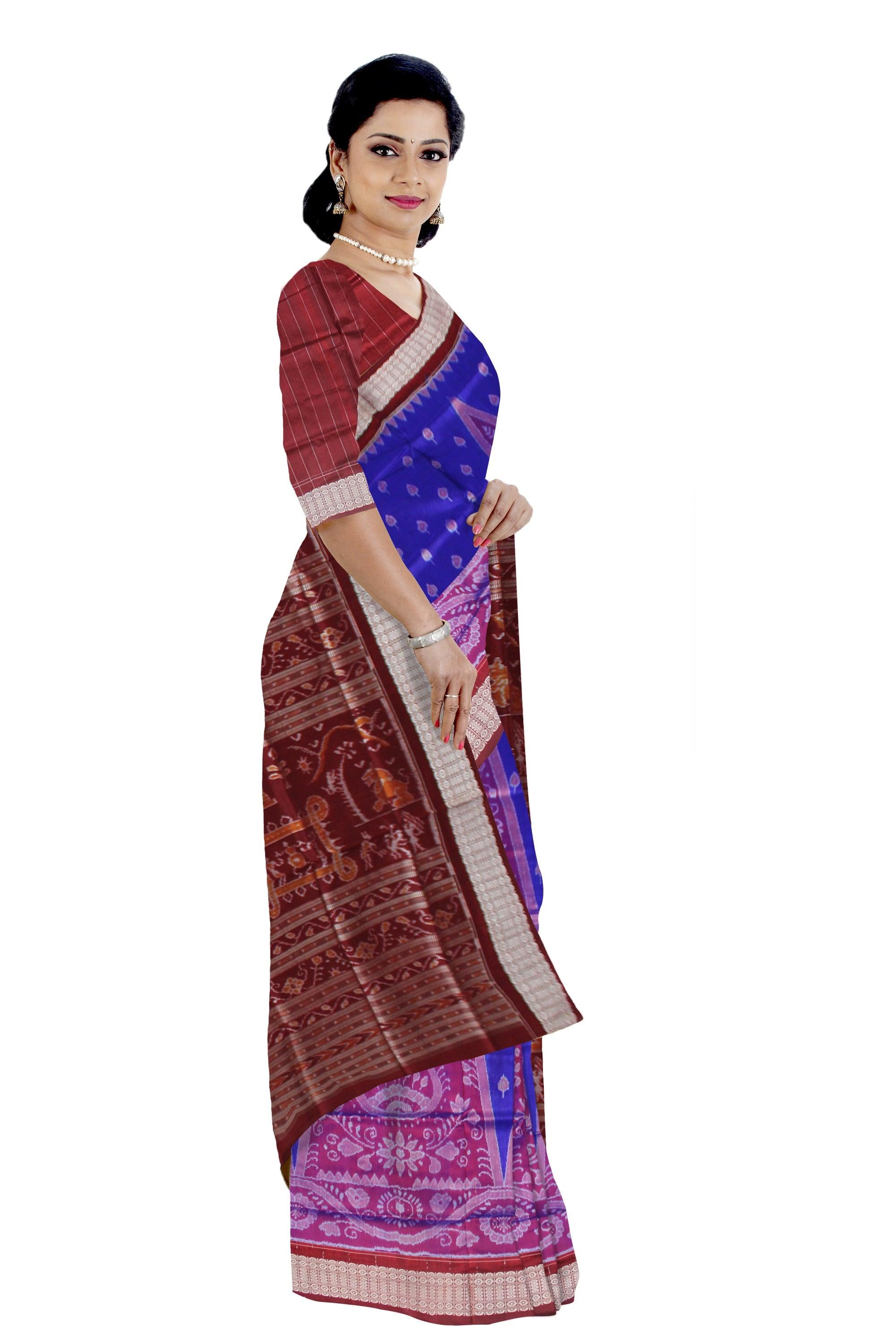 MARRAIGE COLLECTION KALASH PATTERN PURE SILK SAREE IS PURPLE AND COFFEE COLOR BASE,  WITH BLOUSE PIECE. - Koshali Arts & Crafts Enterprise