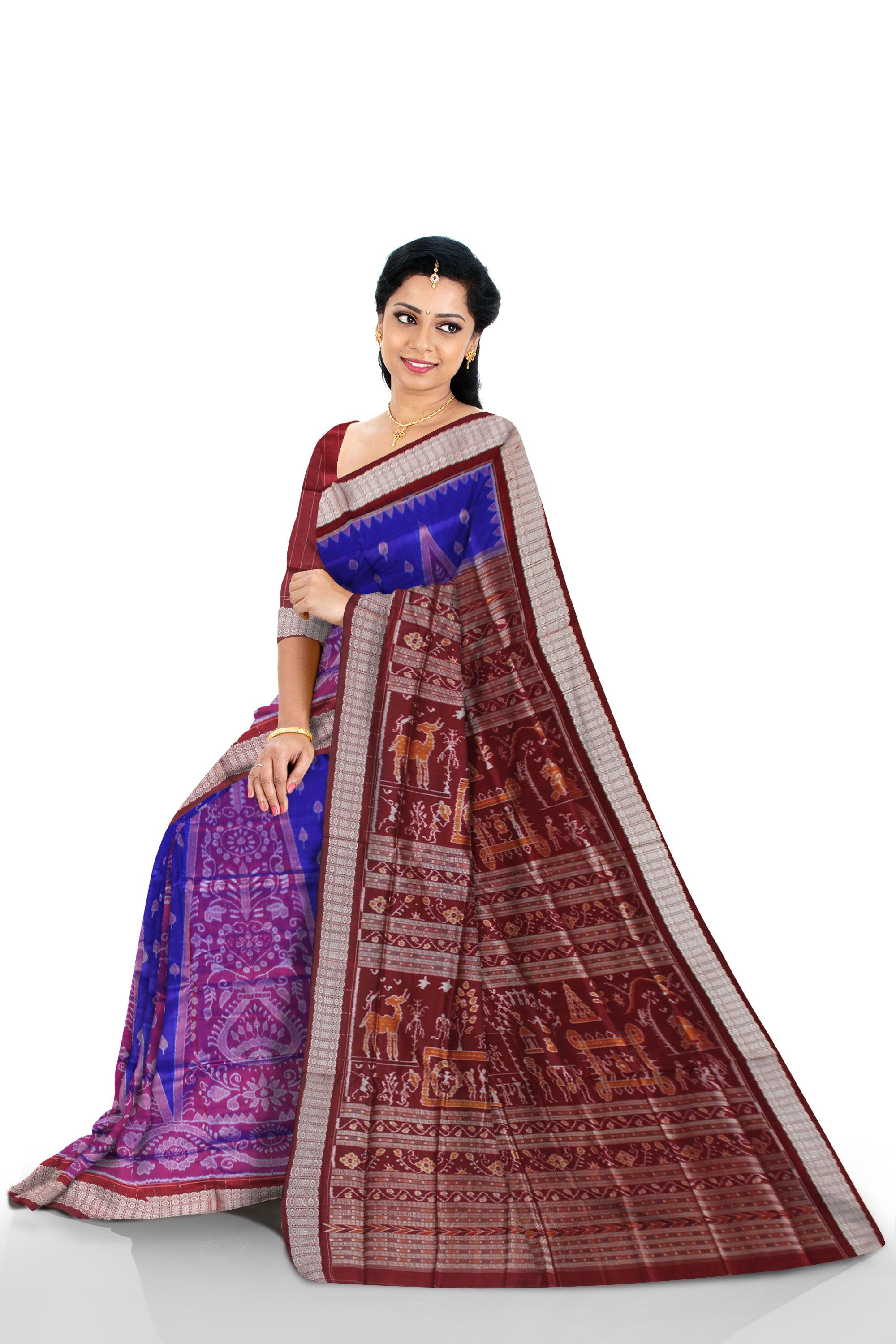 MARRAIGE COLLECTION KALASH PATTERN PURE SILK SAREE IS PURPLE AND COFFEE COLOR BASE,  WITH BLOUSE PIECE. - Koshali Arts & Crafts Enterprise