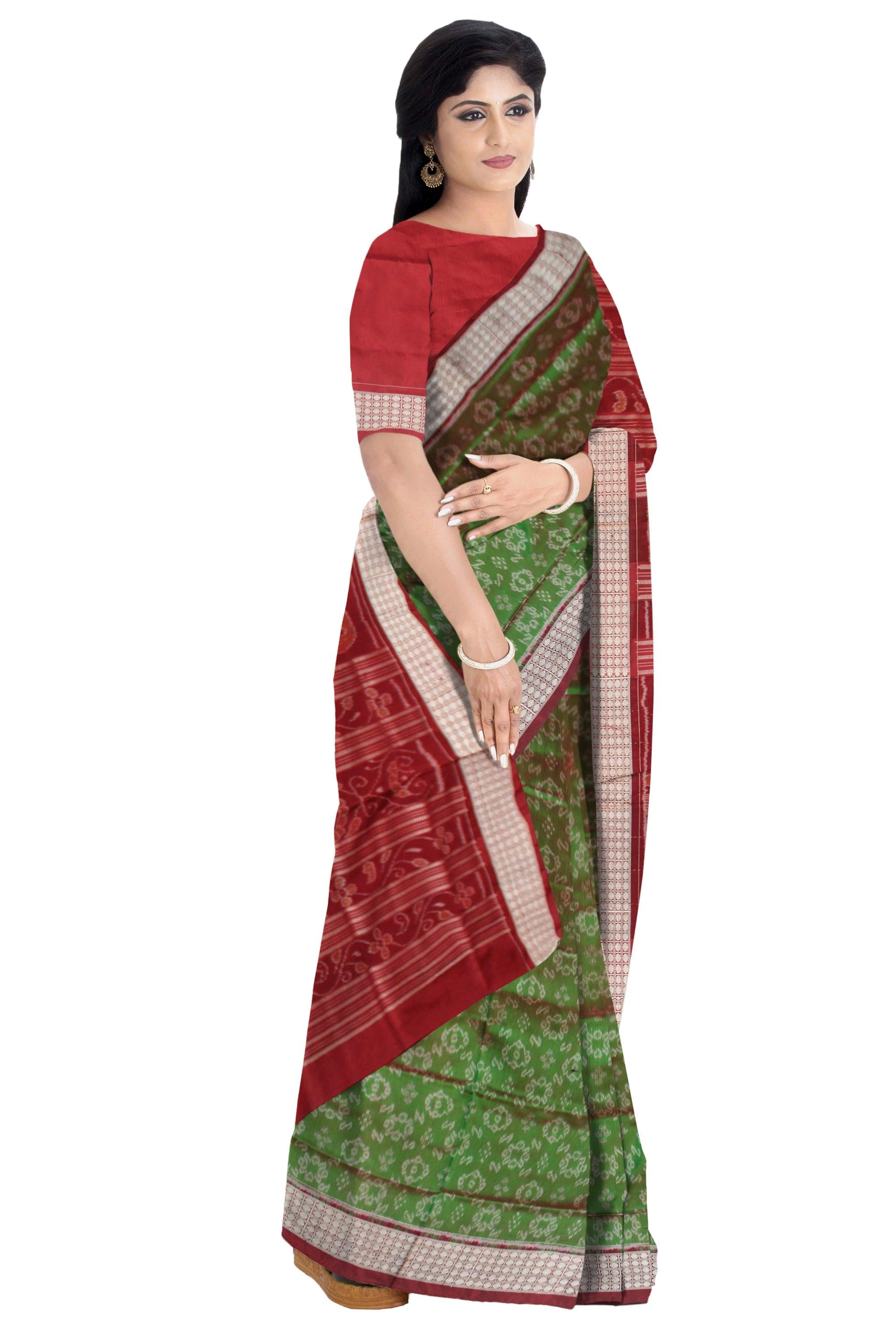 LIGHT GREEN AND MAROON COLOR BODY BANDHA PATTERN SILK SAREE , WITH MATCHING BLOUSE PIECE. - Koshali Arts & Crafts Enterprise