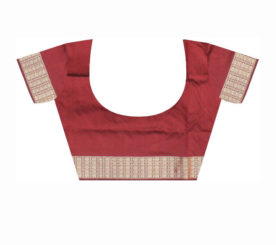BODY TERRACOTTA PATTERN GREEN, SILVER AND MAROON COLOR PATLI PATA SAREE, WITH MATCHING BLOUSE PIECE. - Koshali Arts & Crafts Enterprise