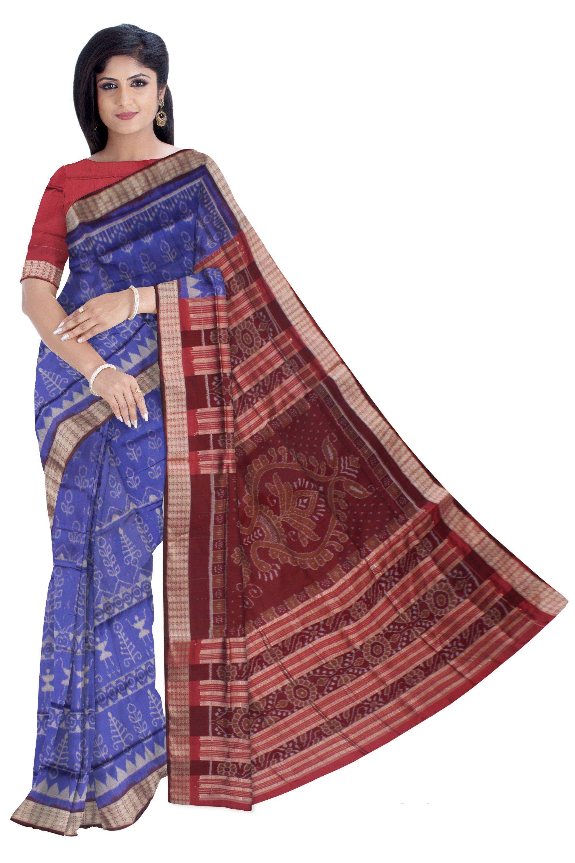 TRADITIONAL TERRACOTTA PATTERN PATA SAREE IS LIGHT PURPLE AND MAROON COLOR BASE, WITH BLOUSE PIECE. - Koshali Arts & Crafts Enterprise