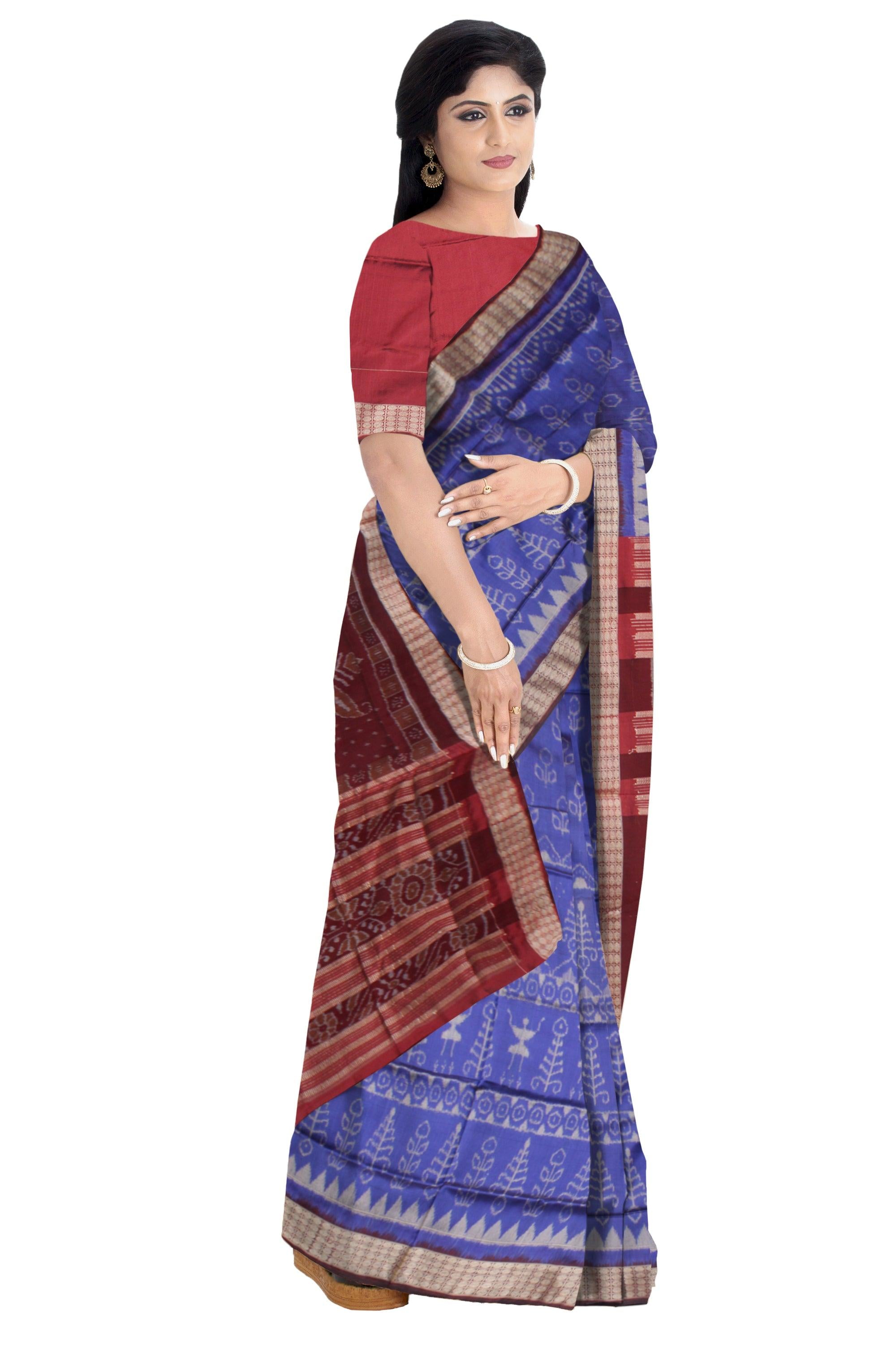TRADITIONAL TERRACOTTA PATTERN PATA SAREE IS LIGHT PURPLE AND MAROON COLOR BASE, WITH BLOUSE PIECE. - Koshali Arts & Crafts Enterprise