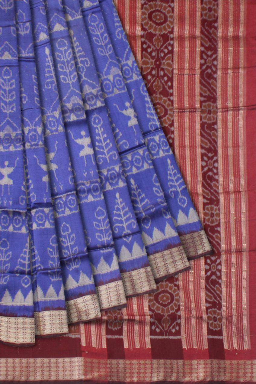 TRADITIONAL TERRACOTTA PATTERN PATA SAREE IS LIGHT PURPLE AND MAROON COLOR BASE, WITH BLOUSE PIECE. - Koshali Arts & Crafts Enterprise
