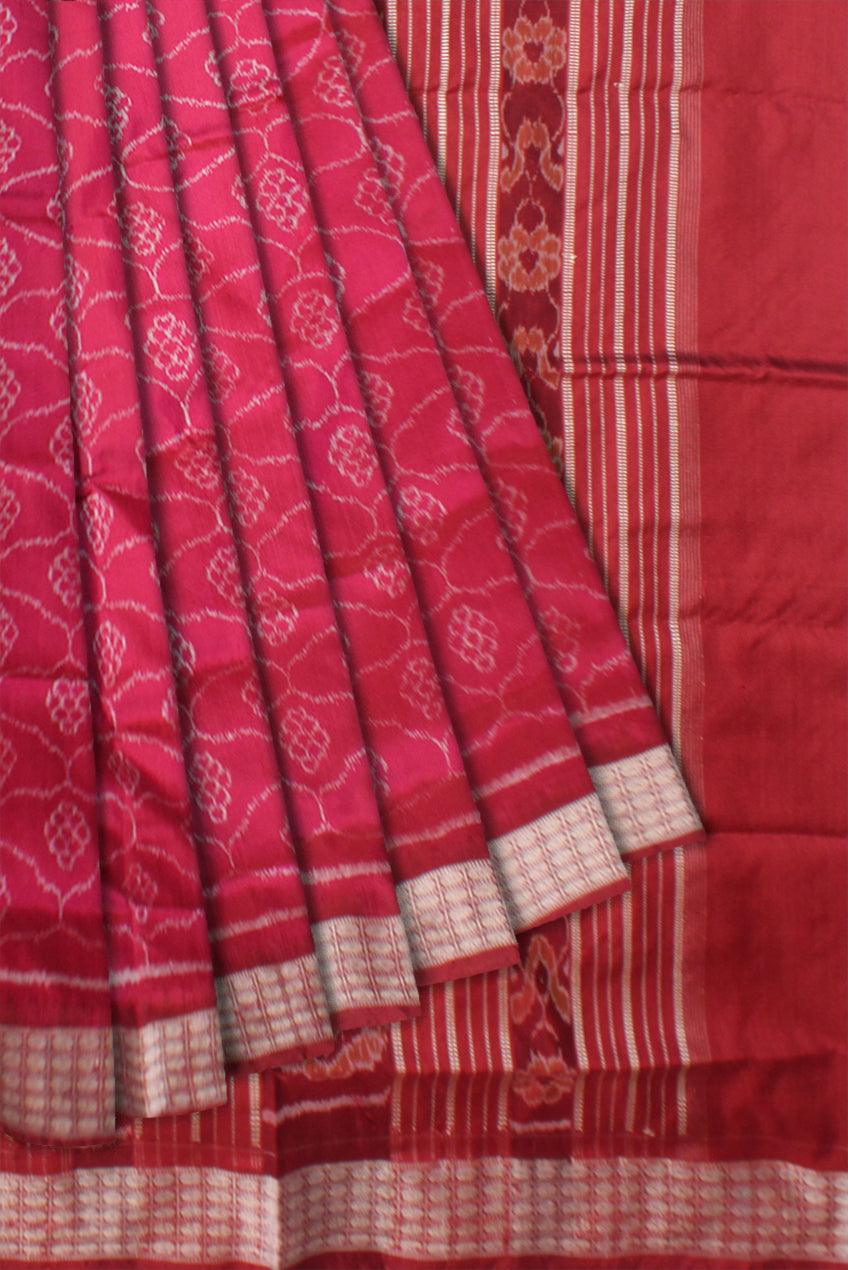 LATEST TRADITIONAL PATA SAREE IS HOT PINK AND MAROON COLOR BASE, COMES WITH MAROON BLOUSE PIECE. - Koshali Arts & Crafts Enterprise