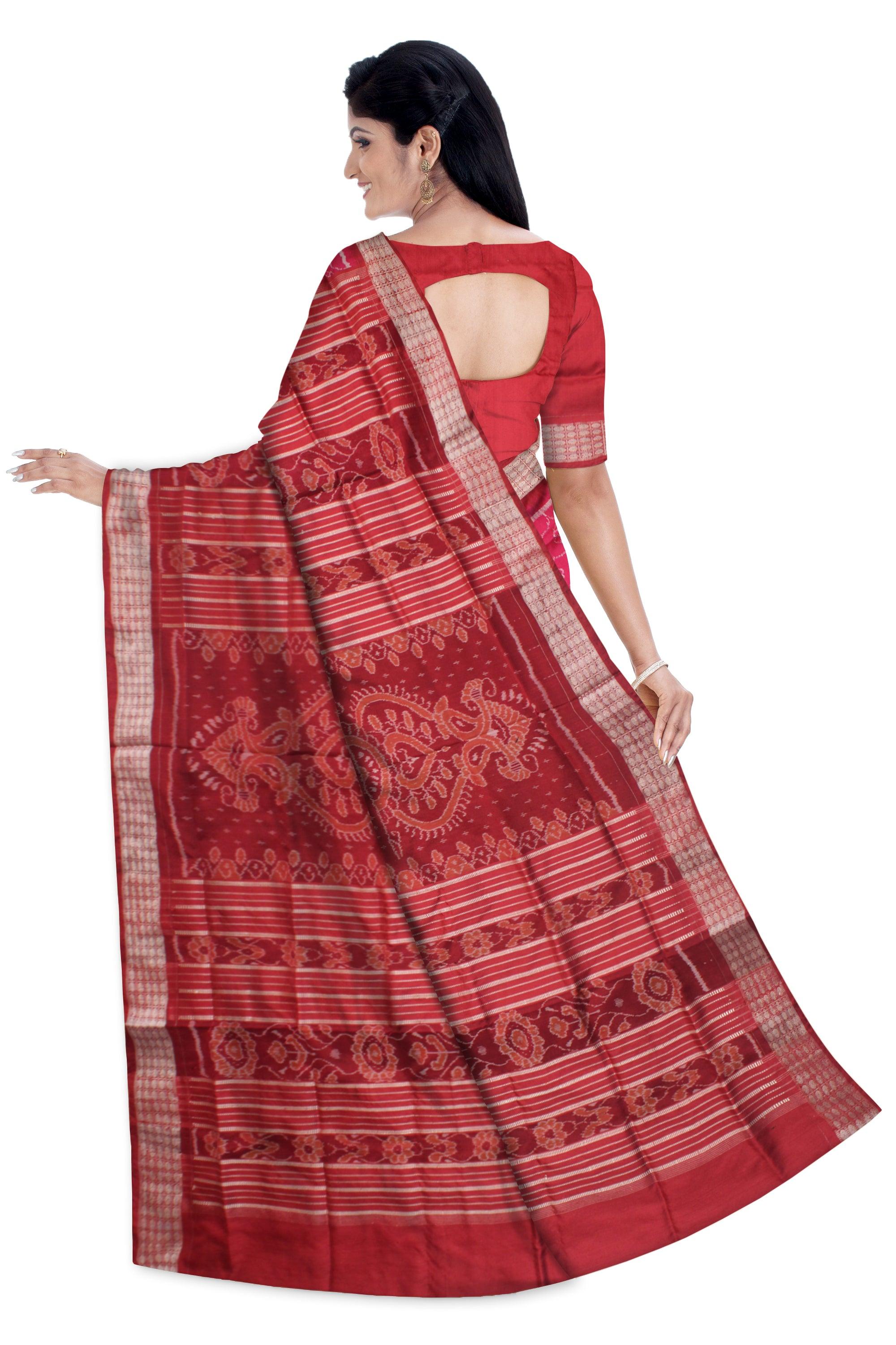 LATEST TRADITIONAL PATA SAREE IS HOT PINK AND MAROON COLOR BASE, COMES WITH MAROON BLOUSE PIECE. - Koshali Arts & Crafts Enterprise