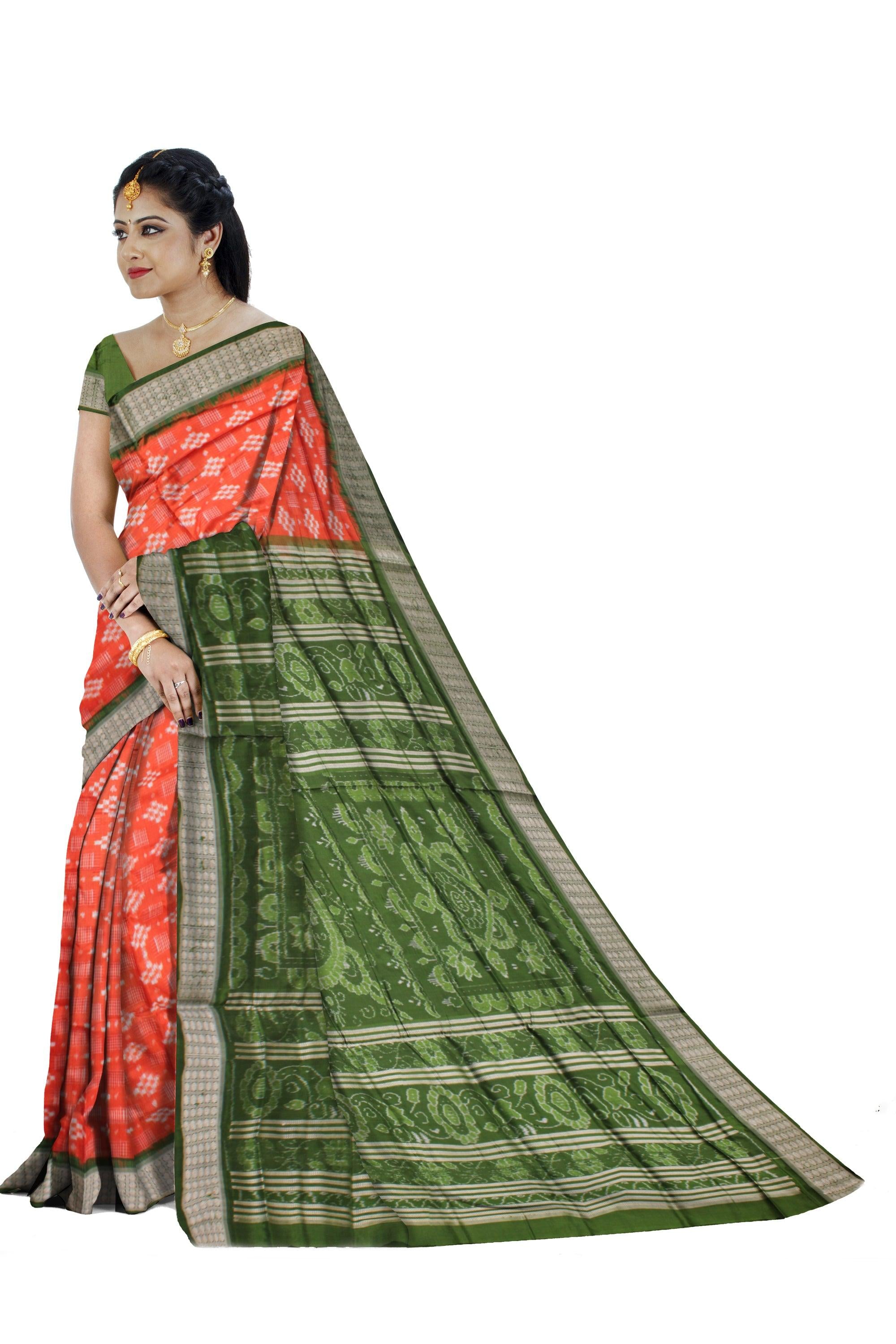 MARRAIGE COLLECTION PURE PASAPALI PATA SAREE IS ORANGE AND GREEN COLOR BASE, COMES WITH MATCHING BLOUSE PIECE. - Koshali Arts & Crafts Enterprise