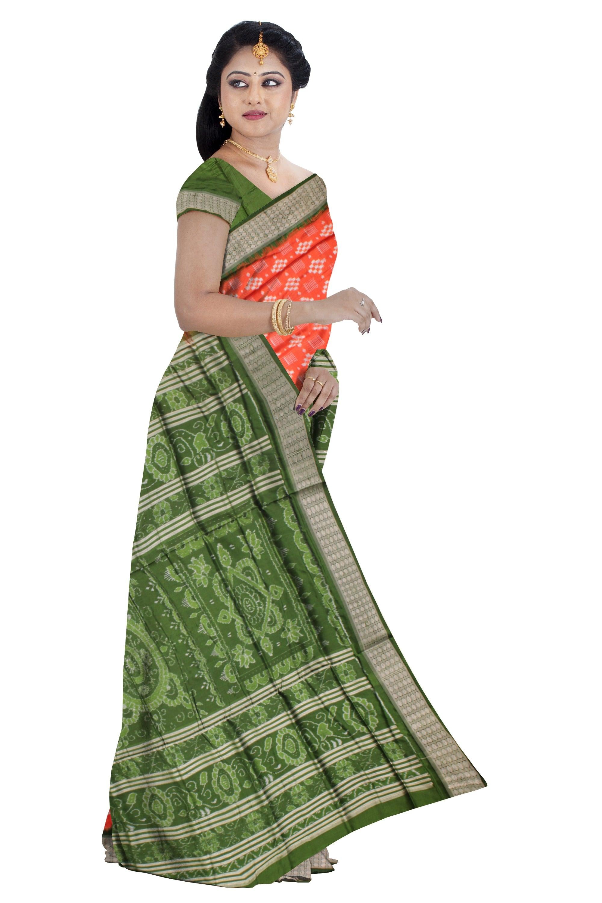 MARRAIGE COLLECTION PURE PASAPALI PATA SAREE IS ORANGE AND GREEN COLOR BASE, COMES WITH MATCHING BLOUSE PIECE. - Koshali Arts & Crafts Enterprise