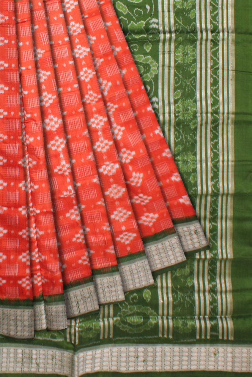 MARRAIGE COLLECTION PURE PASAPALI PATA SAREE IS ORANGE AND GREEN COLOR BASE, COMES WITH MATCHING BLOUSE PIECE. - Koshali Arts & Crafts Enterprise