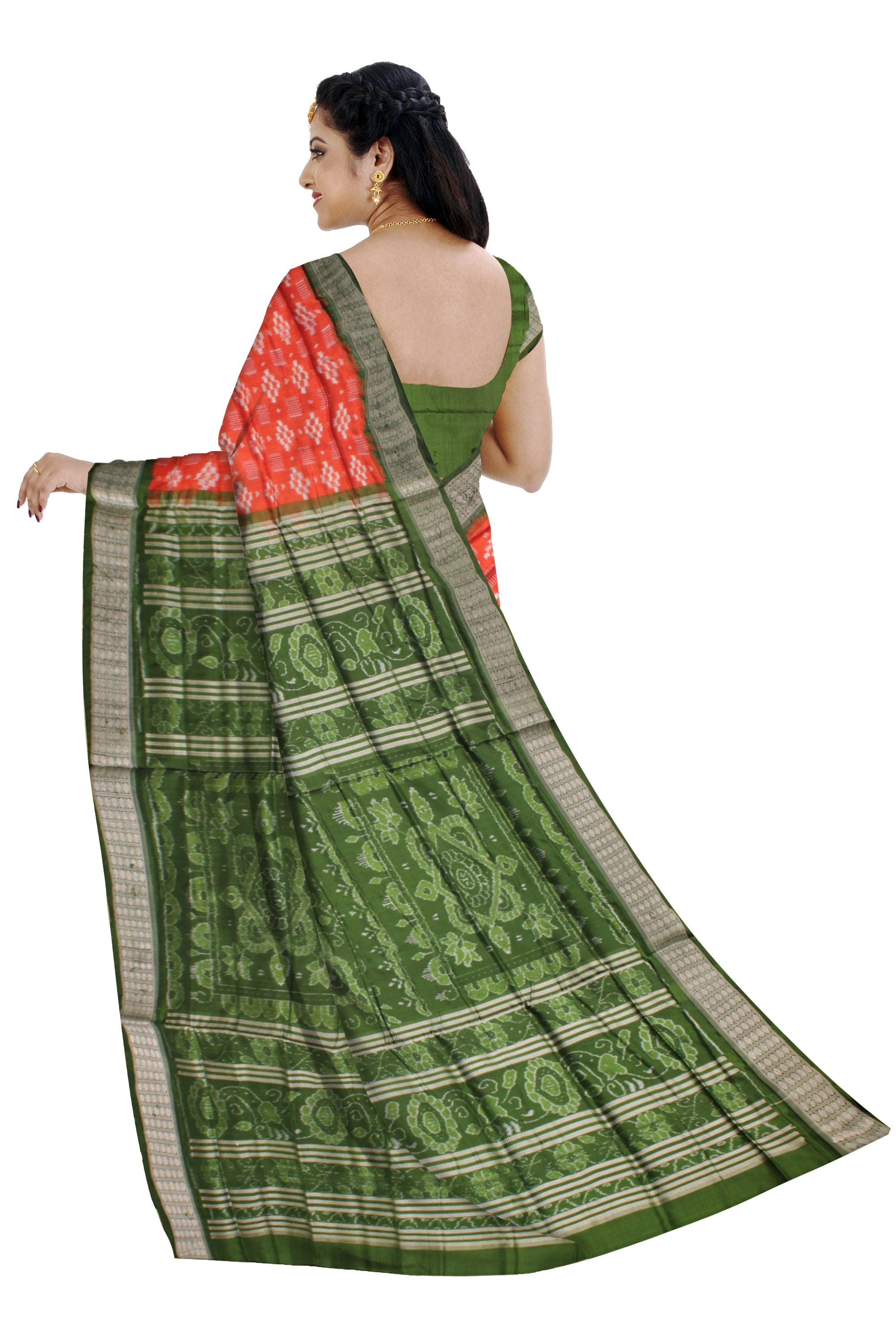 MARRAIGE COLLECTION PURE PASAPALI PATA SAREE IS ORANGE AND GREEN COLOR BASE, COMES WITH MATCHING BLOUSE PIECE. - Koshali Arts & Crafts Enterprise